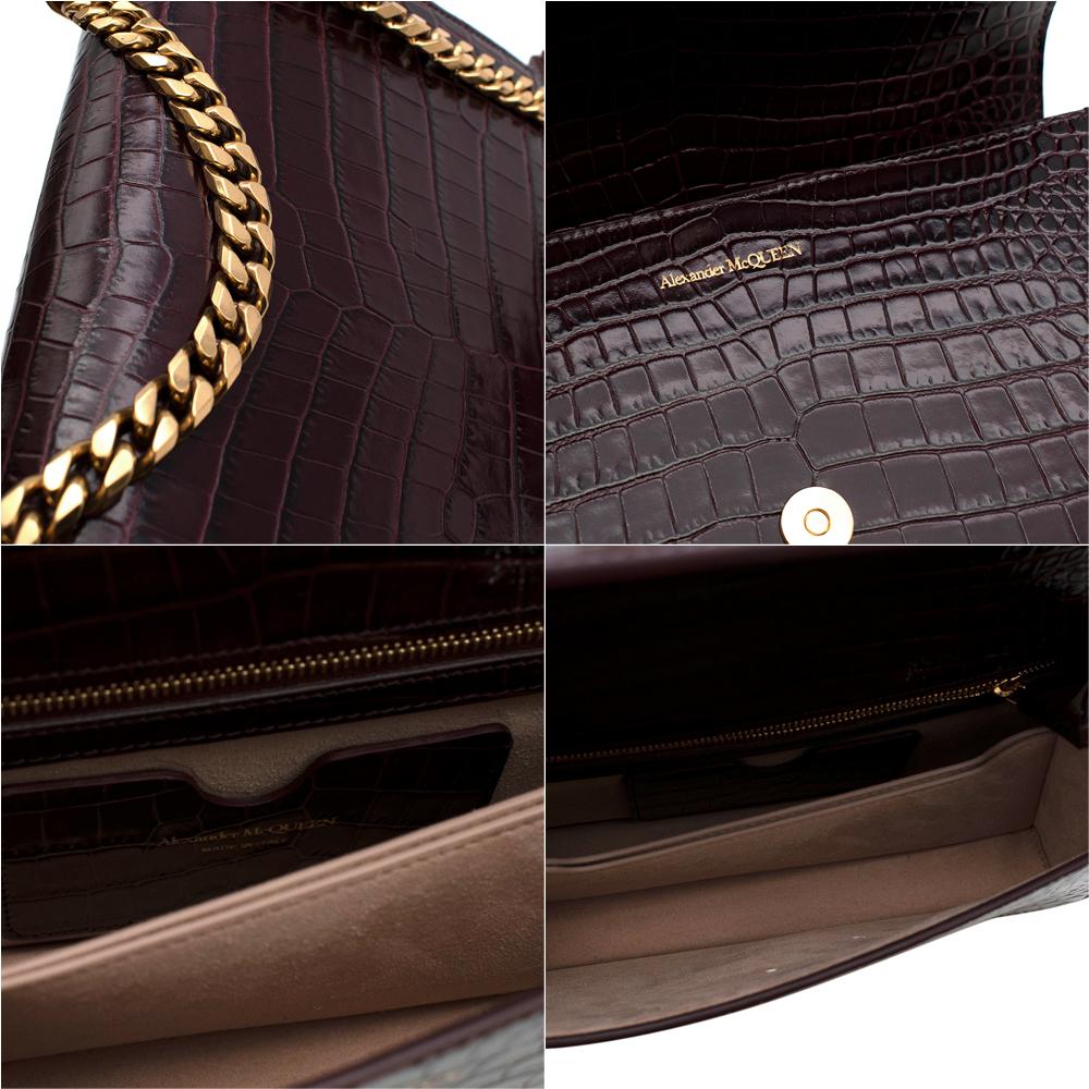 Alexander McQueen Burgundy Crocodile Embossed Crystal Knuckle Bag 4