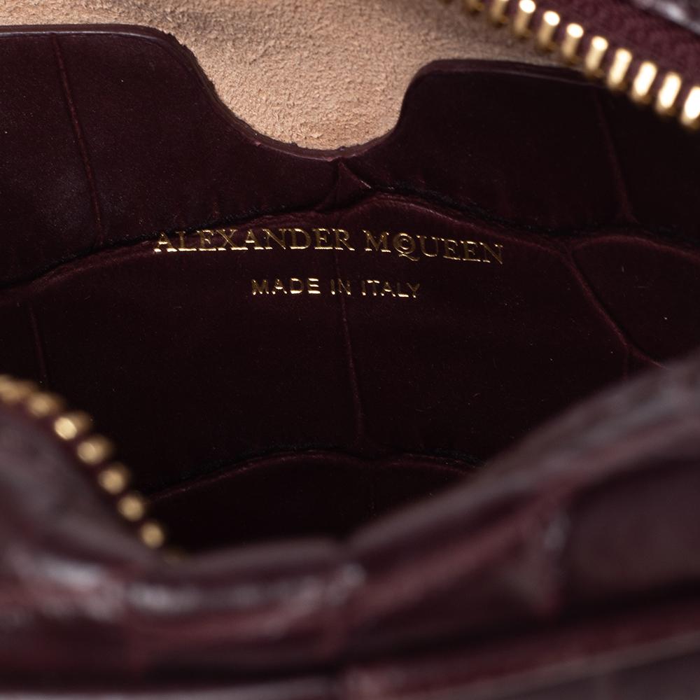 Alexander McQueen Burgundy Crocodile Embossed Leather Camera Bag 2
