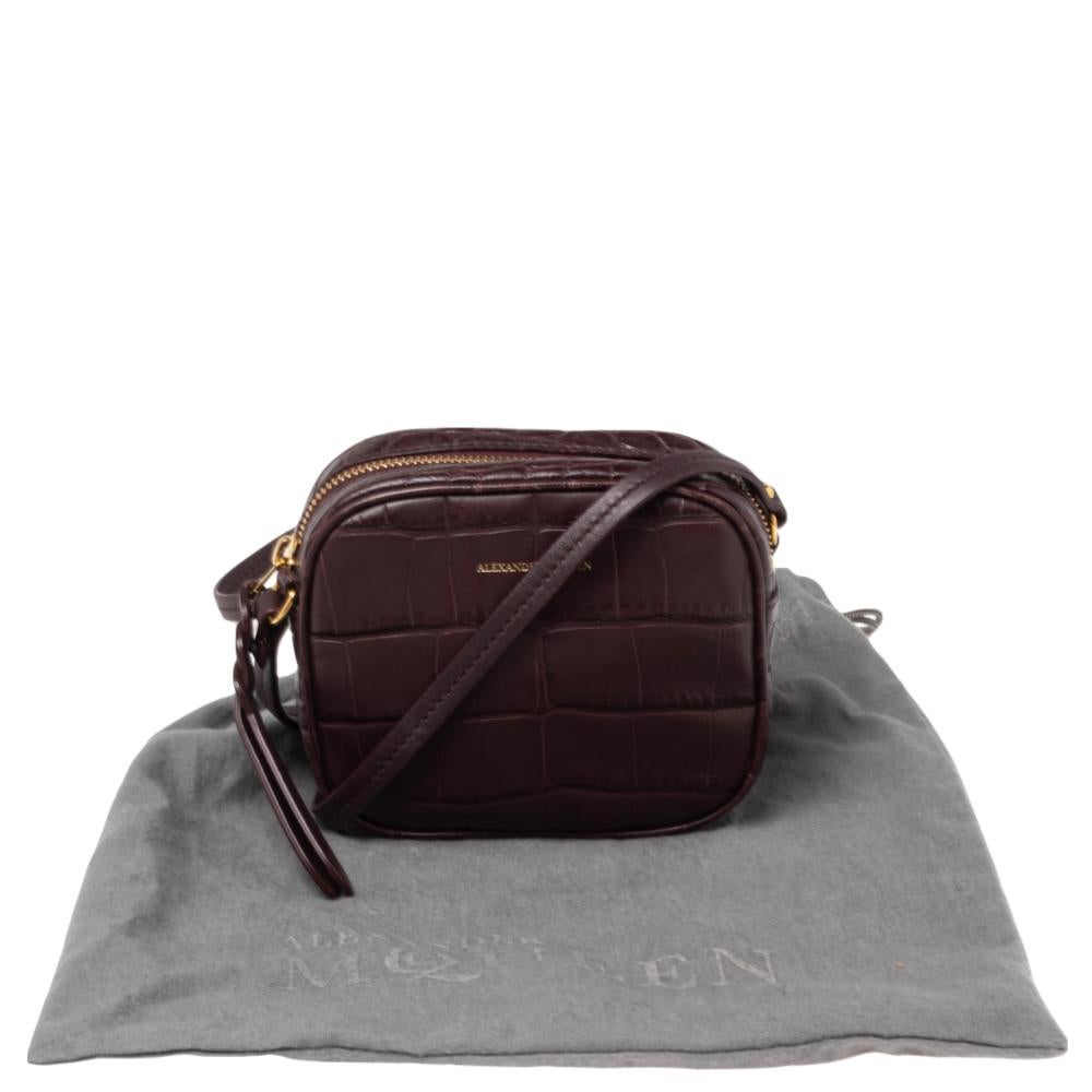 Alexander McQueen Burgundy Crocodile Embossed Leather Camera Bag 4