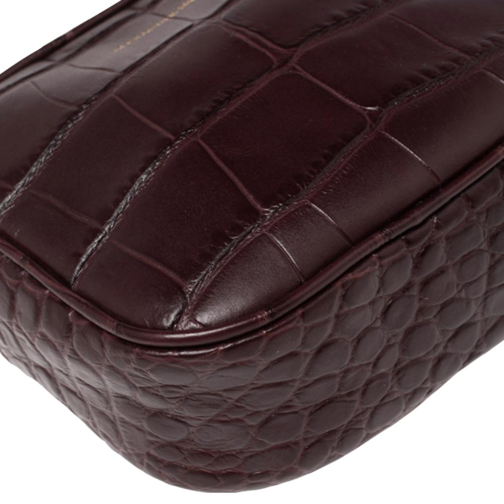 Black Alexander McQueen Burgundy Crocodile Embossed Leather Camera Bag