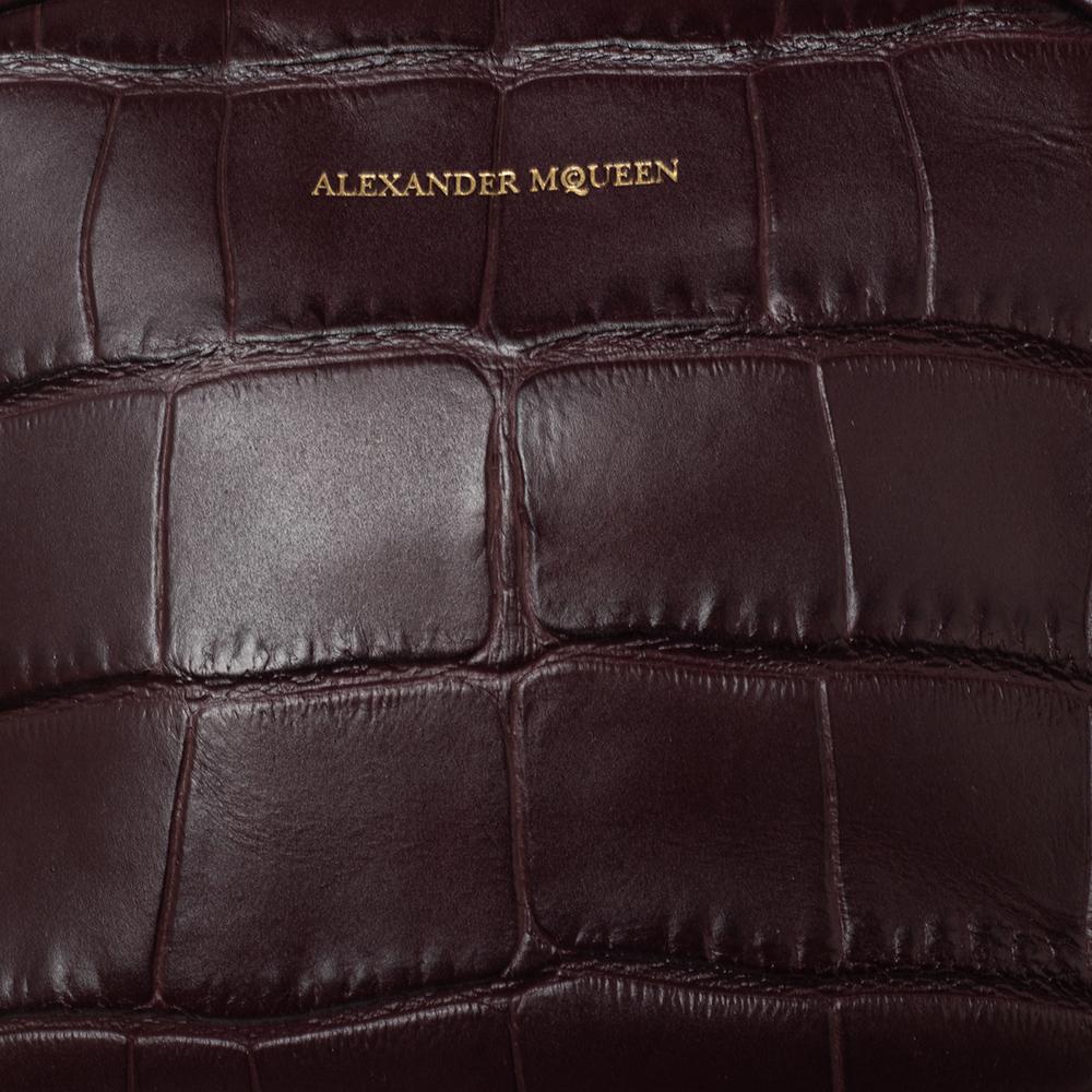 Women's Alexander McQueen Burgundy Crocodile Embossed Leather Camera Bag