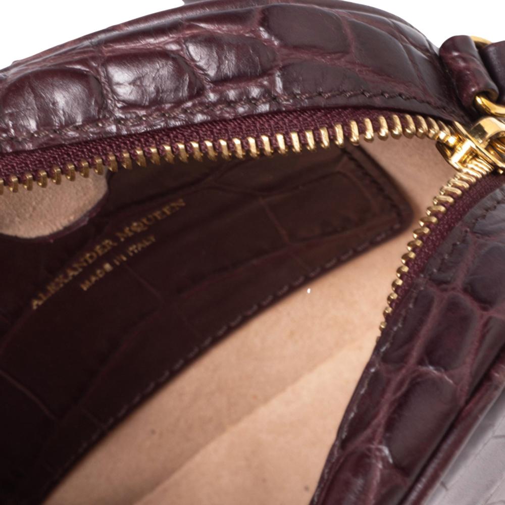 Alexander McQueen Burgundy Crocodile Embossed Leather Camera Bag 1
