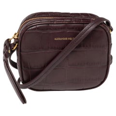 Alexander McQueen Burgundy Crocodile Embossed Leather Camera Bag