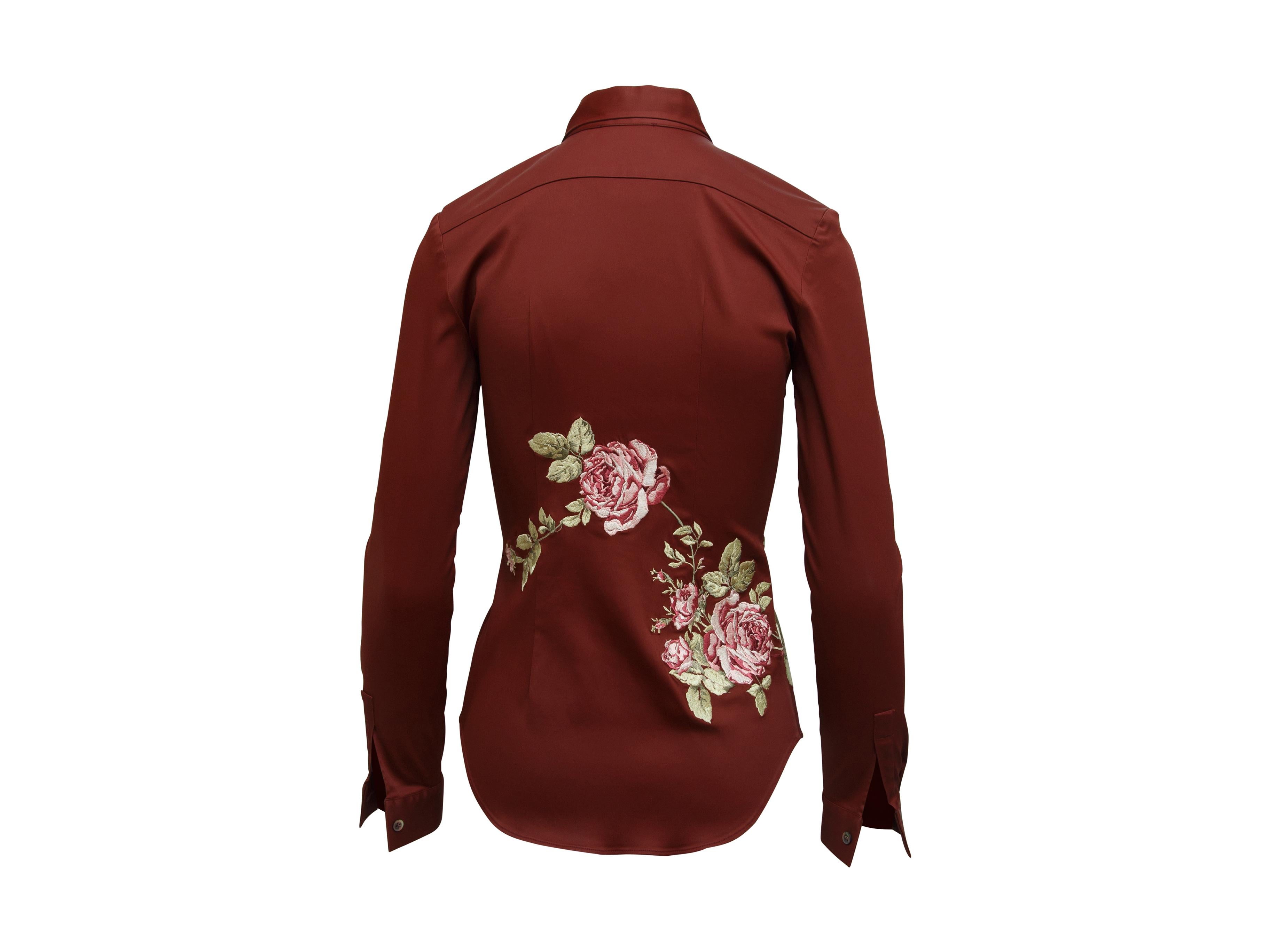 Brown Alexander McQueen Burgundy Fall 1997 Embroidered Blouse