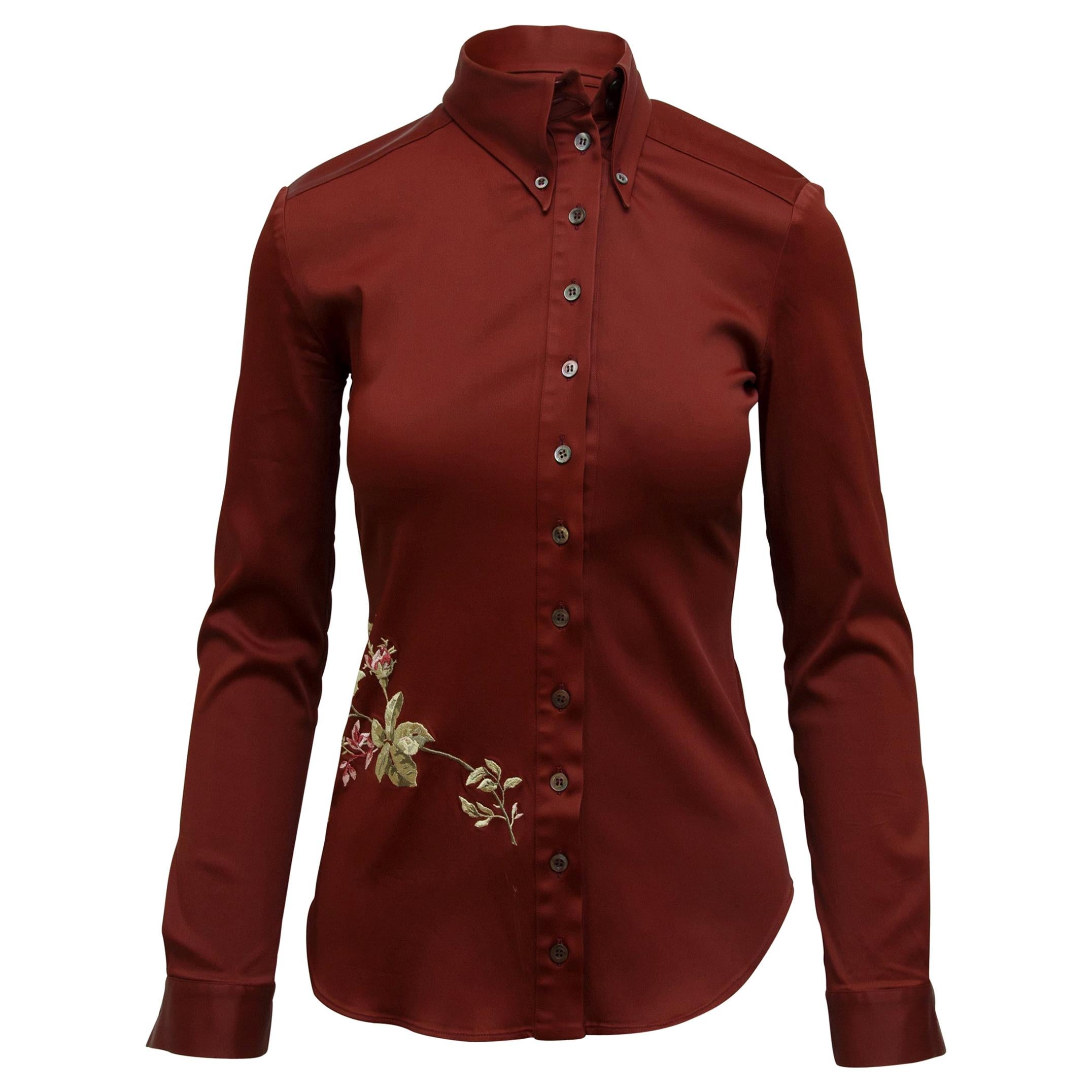 Alexander McQueen Burgundy Fall 1997 Embroidered Blouse
