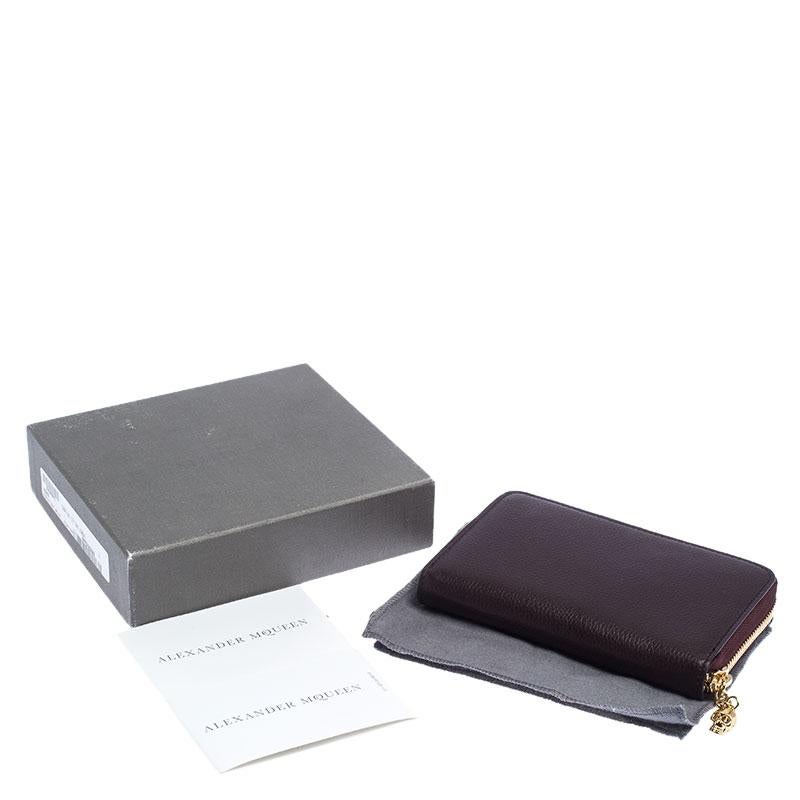 Alexander McQueen Burgundy Leather Zip Around Compact Wallet 5