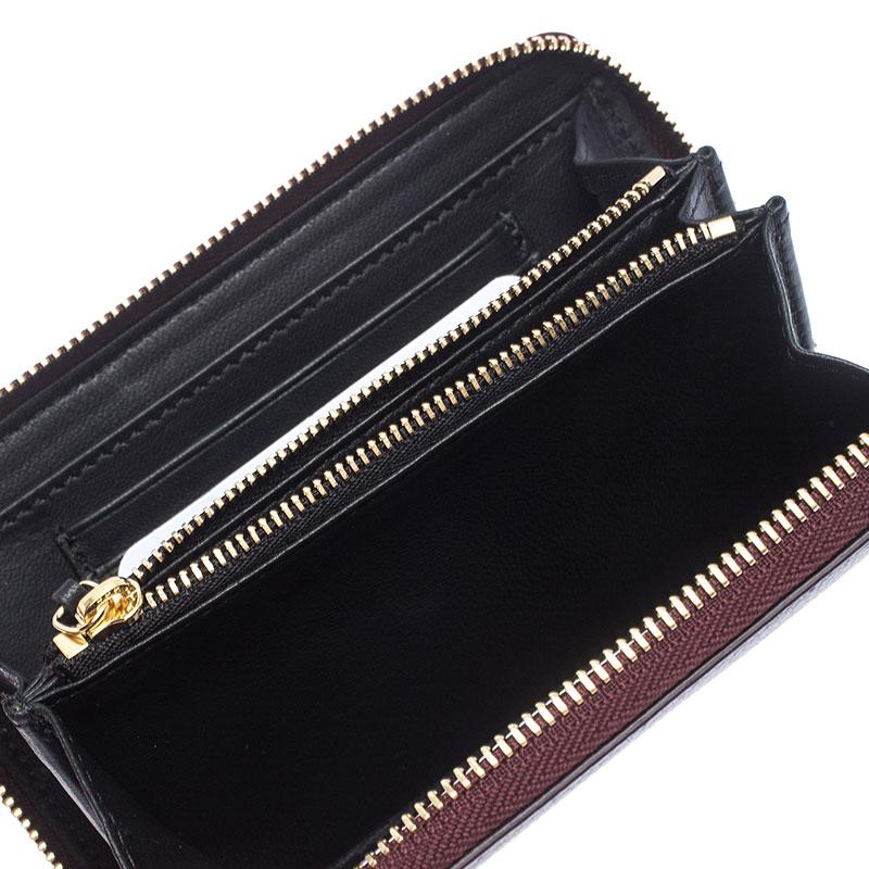 Black Alexander McQueen Burgundy Leather Zip Around Compact Wallet