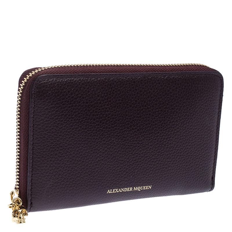 Women's Alexander McQueen Burgundy Leather Zip Around Compact Wallet