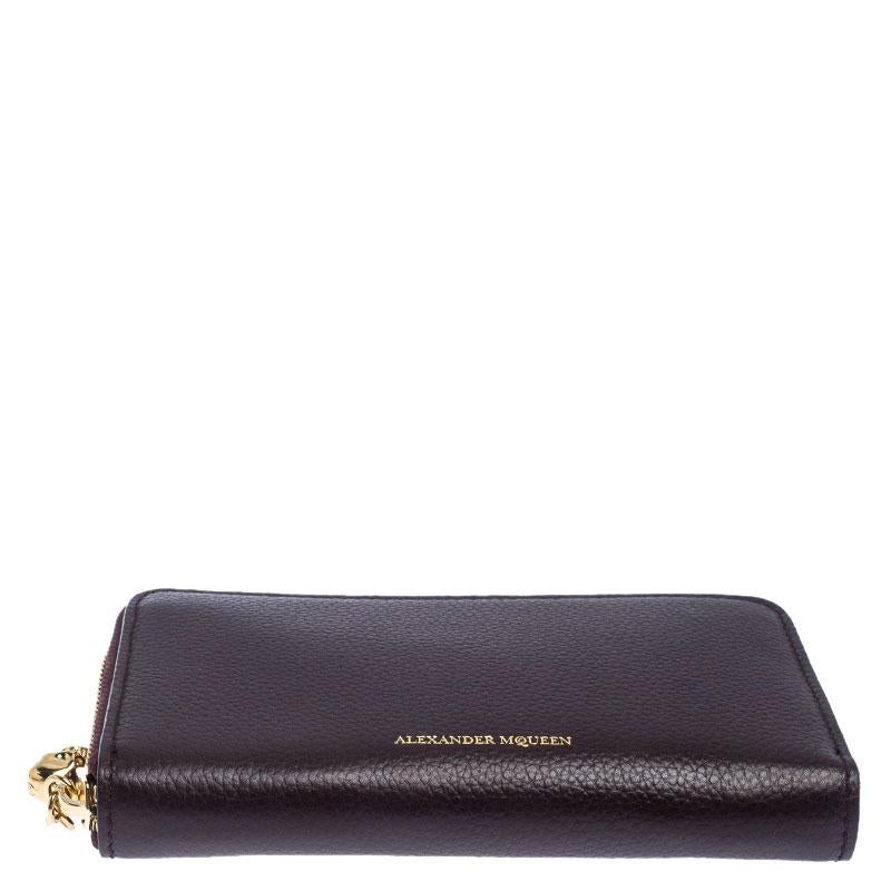 Alexander McQueen Burgundy Leather Zip Around Compact Wallet 1