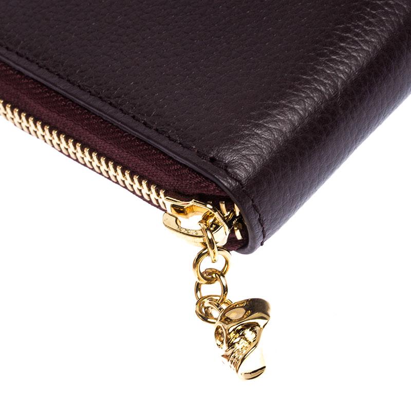 Alexander McQueen Burgundy Leather Zip Around Compact Wallet 2