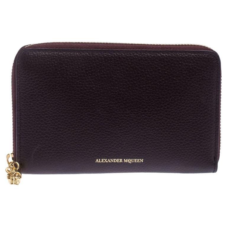 Alexander McQueen Burgundy Leather Zip Around Compact Wallet