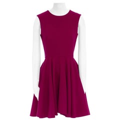 ALEXANDER MCQUEEN burgundy red wool crepe fit flared cocktail dress IT40 S