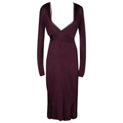 Alexander McQueen Burgundy Rib Knit Dotted Trim Langarmkleid L