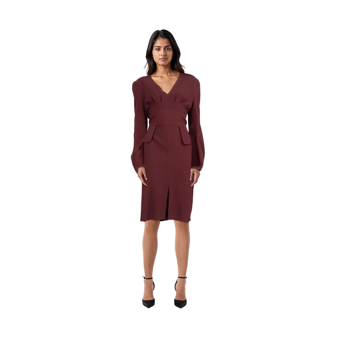 Alexander McQueen Burgundfarbenes Seidenkleid mit V-Ausschnitt Größe XL