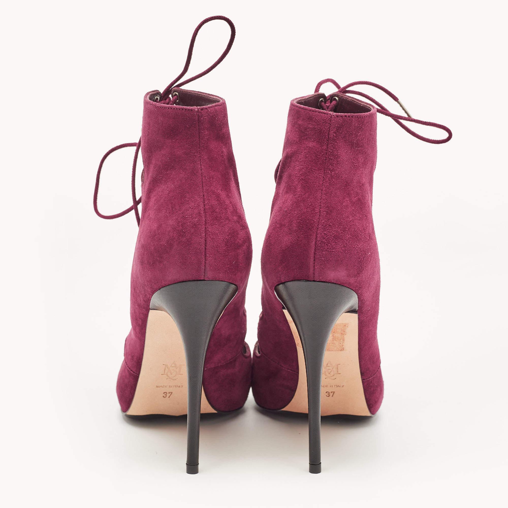 Alexander McQueen Burgundy Suede Cut Out Studded Booties Size 37 2