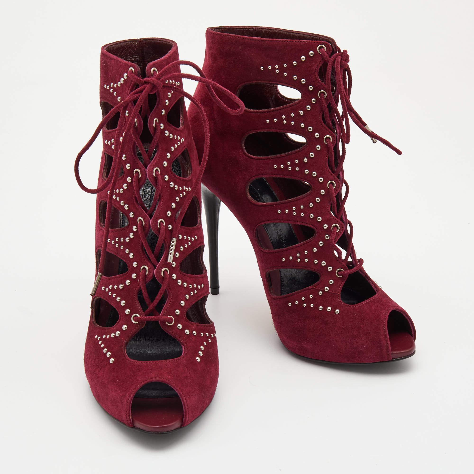 Women's Alexander McQueen Burgundy Suede Studded Caged Sandals Size 37