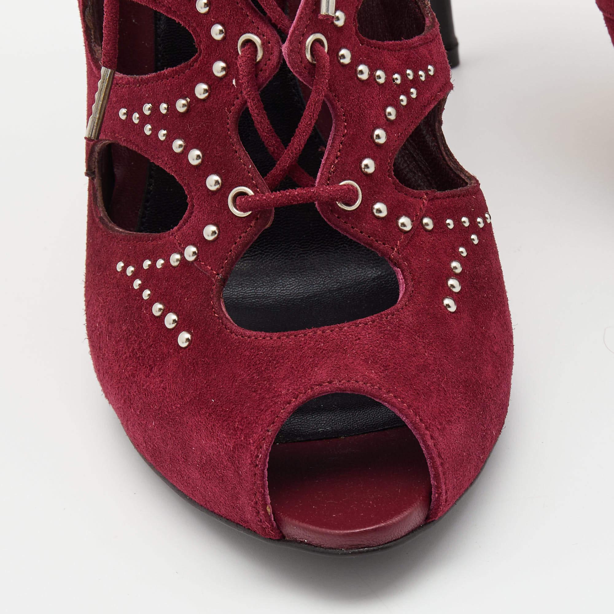 Alexander McQueen Burgundy Suede Studded Caged Sandals Size 37 2