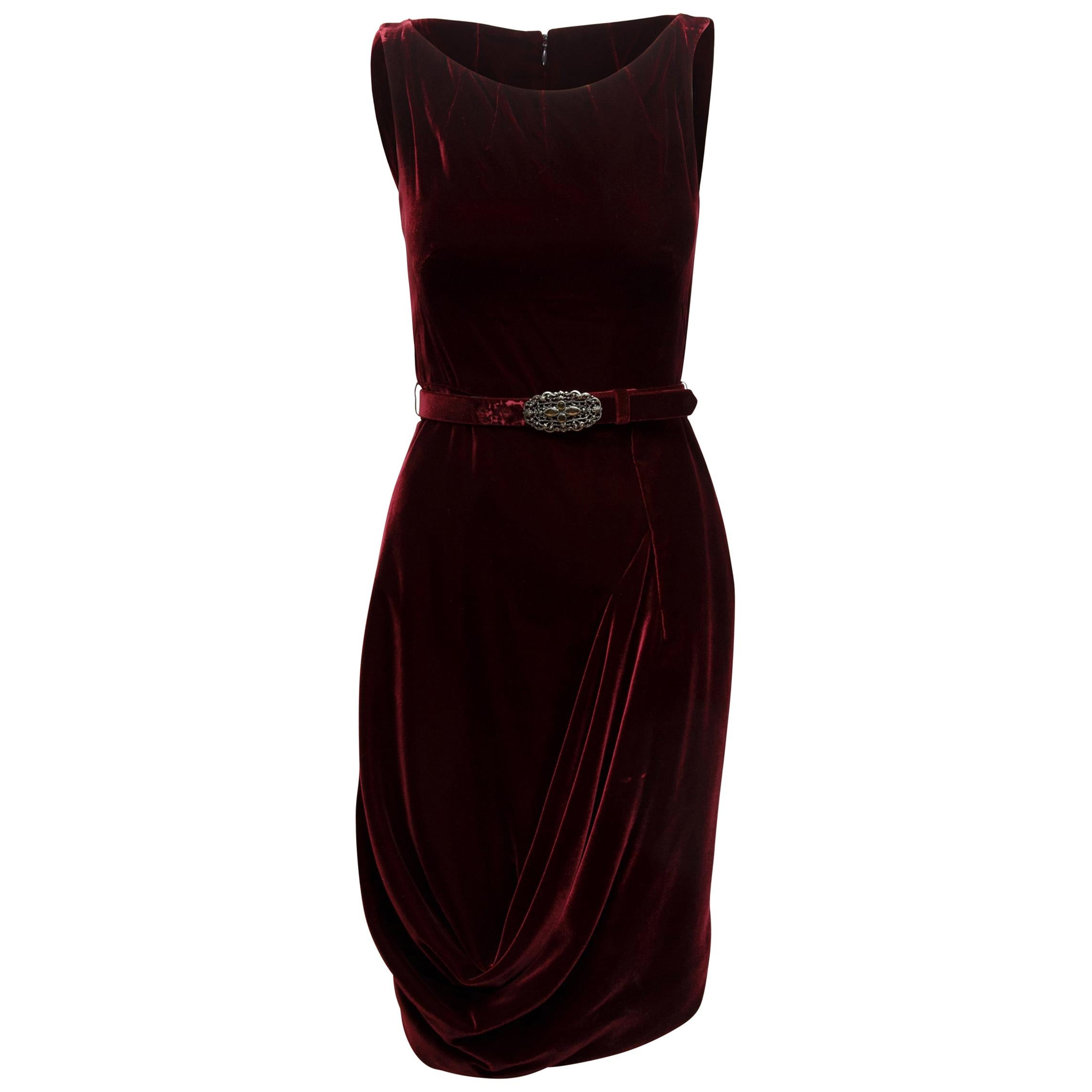 Alexander McQueen Burgundy Velvet Sleeveless Dress