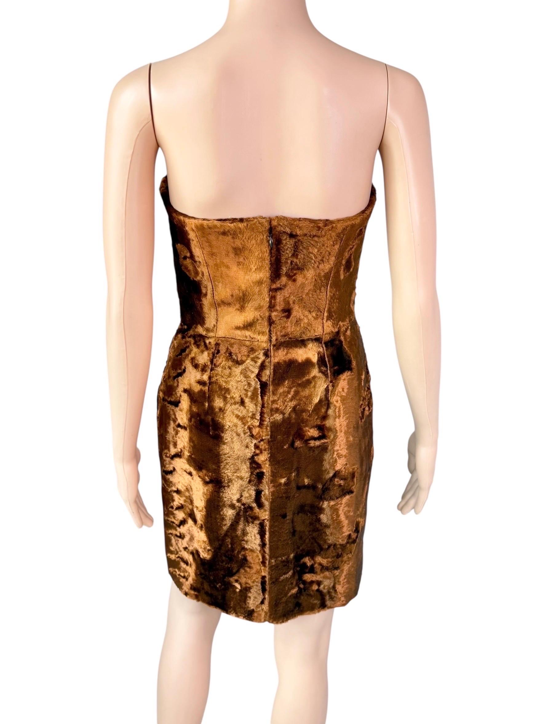 Beige Alexander McQueen Bustier Chenille Velvet Strapless Mini Dress For Sale