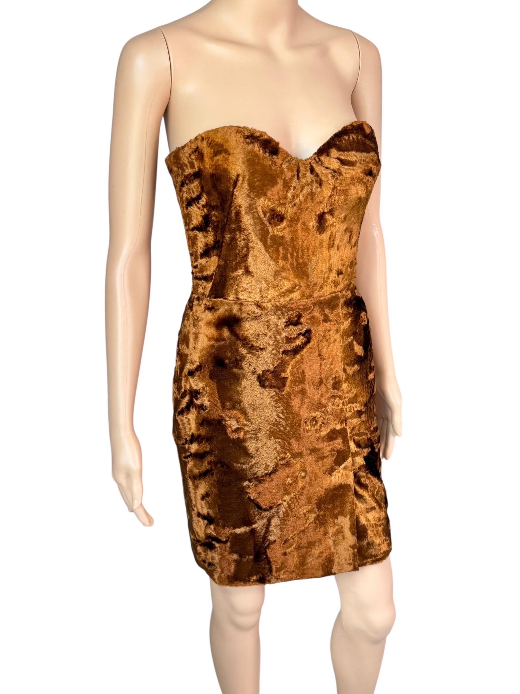 Alexander McQueen Bustier Chenille Velvet Strapless Mini Dress In Excellent Condition For Sale In Naples, FL