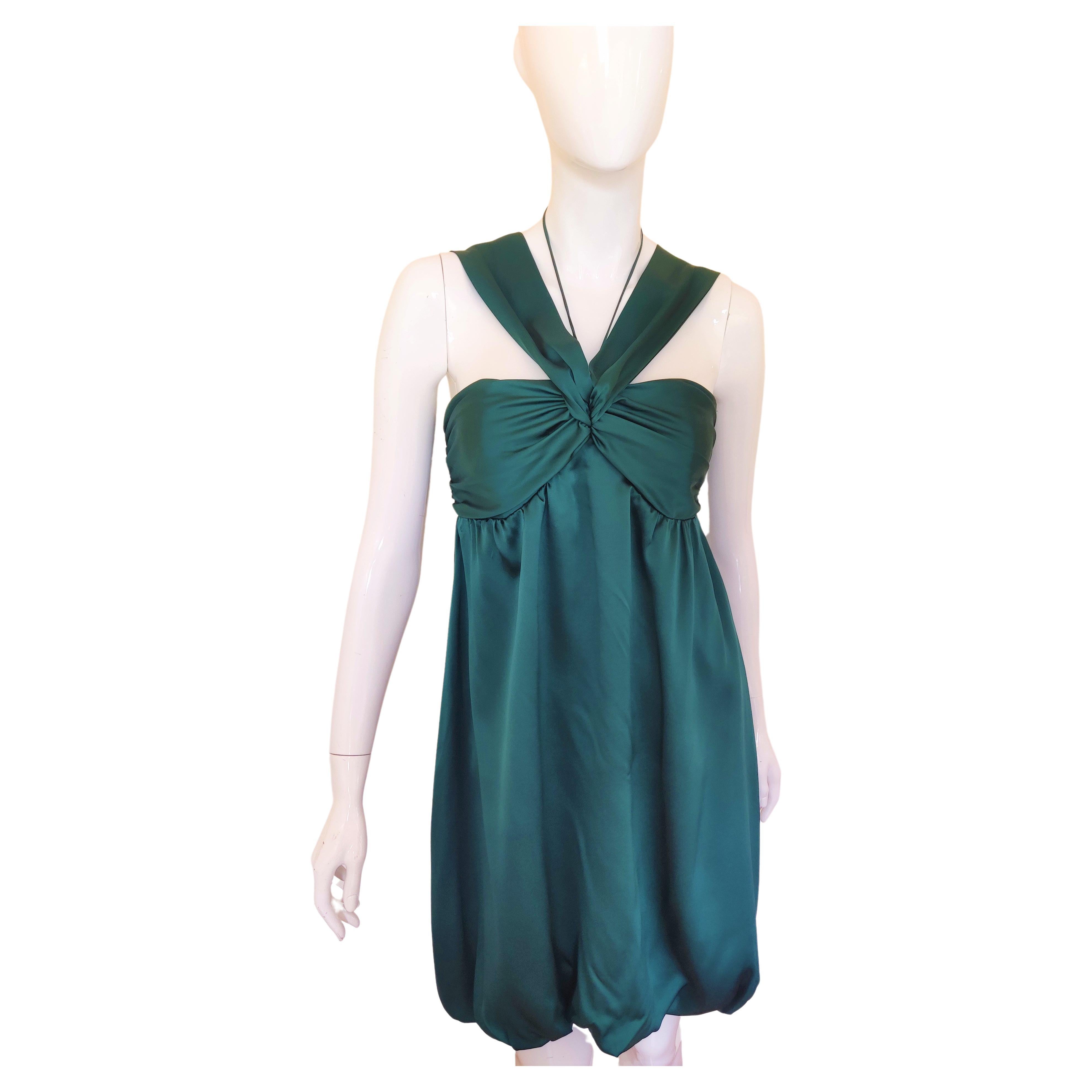 Alexander McQueen - Robe midi de soirée à corset en soie vert Poision en vente