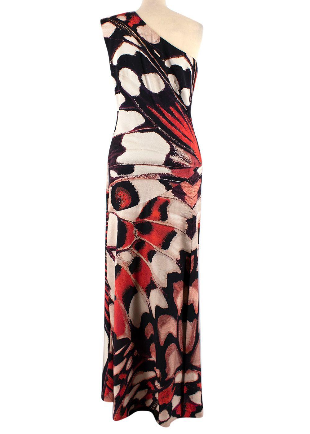Alexander McQueen Butterfly-print one-shoulder silk-satin gown NWT 2