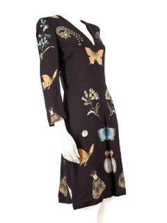 Alexander McQueen Butterfly Print V-Neck Dress Size S