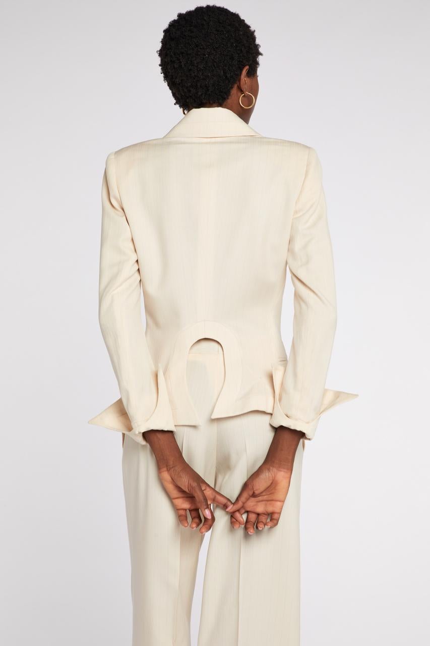 Beige Alexander McQueen, abito gessato color latticello, P/E 2000 in vendita