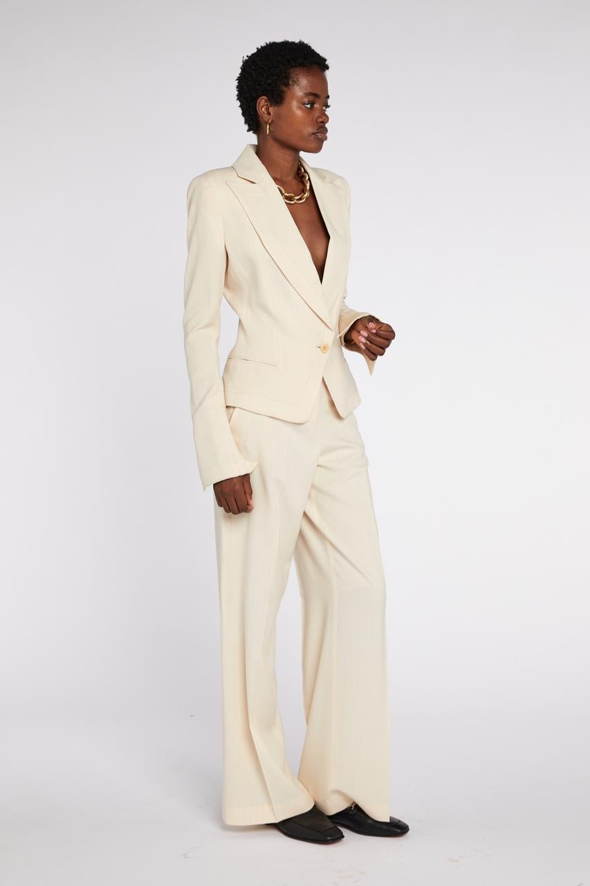 Alexander McQueen, abito gessato color latticello, P/E 2000 in vendita 1