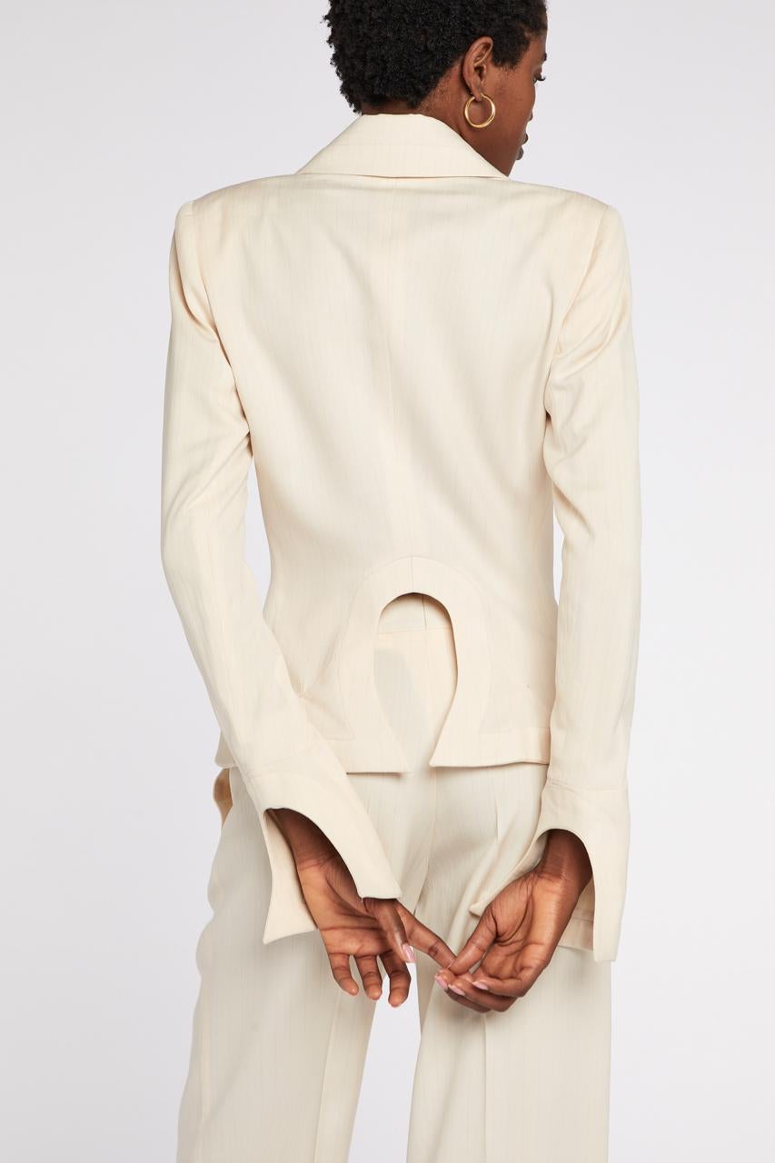 Alexander McQueen, abito gessato color latticello, P/E 2000 in vendita 3