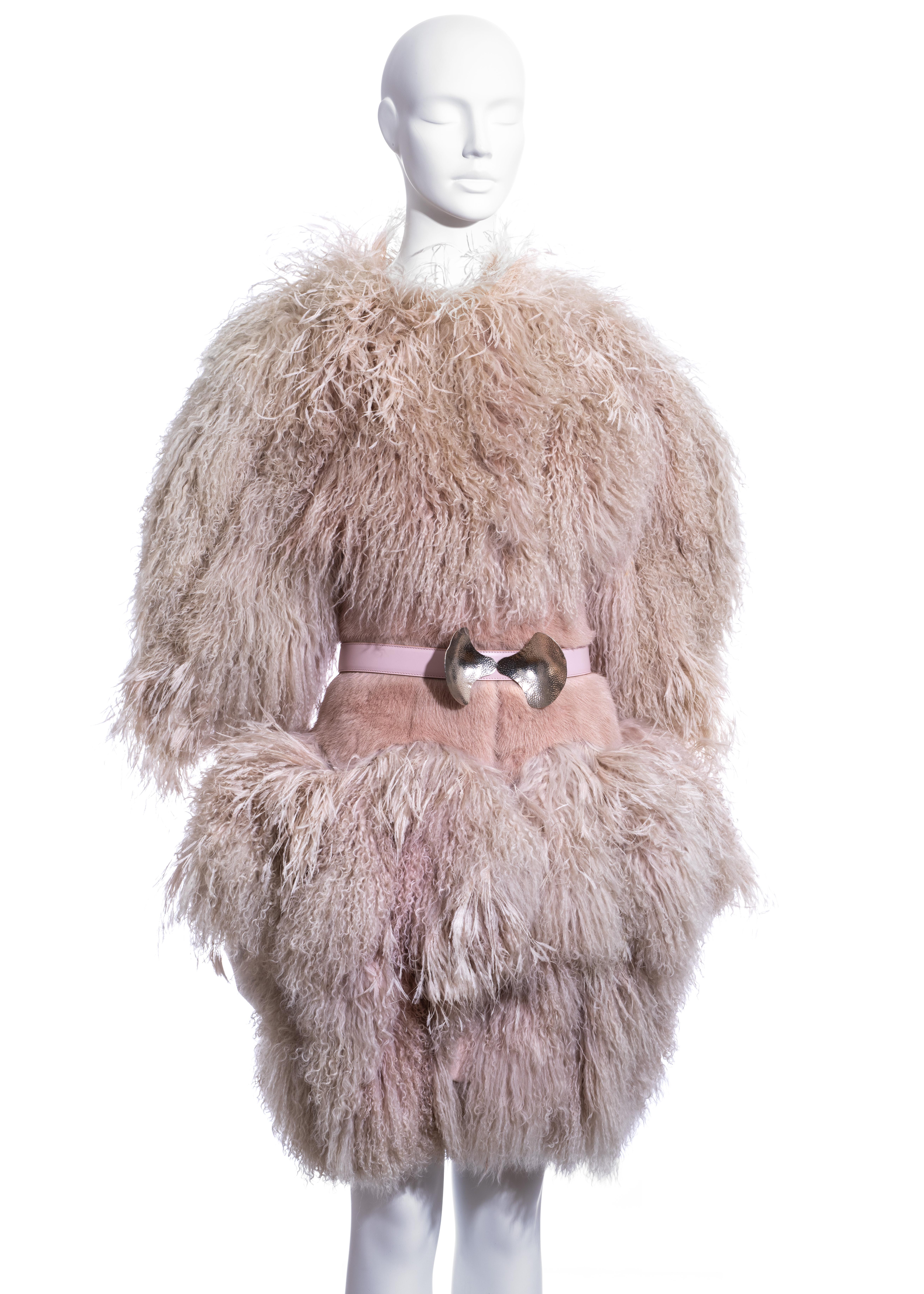 Women's Alexander McQueen by Sarah Burton dusty pink fur coat, fw 2012 For Sale