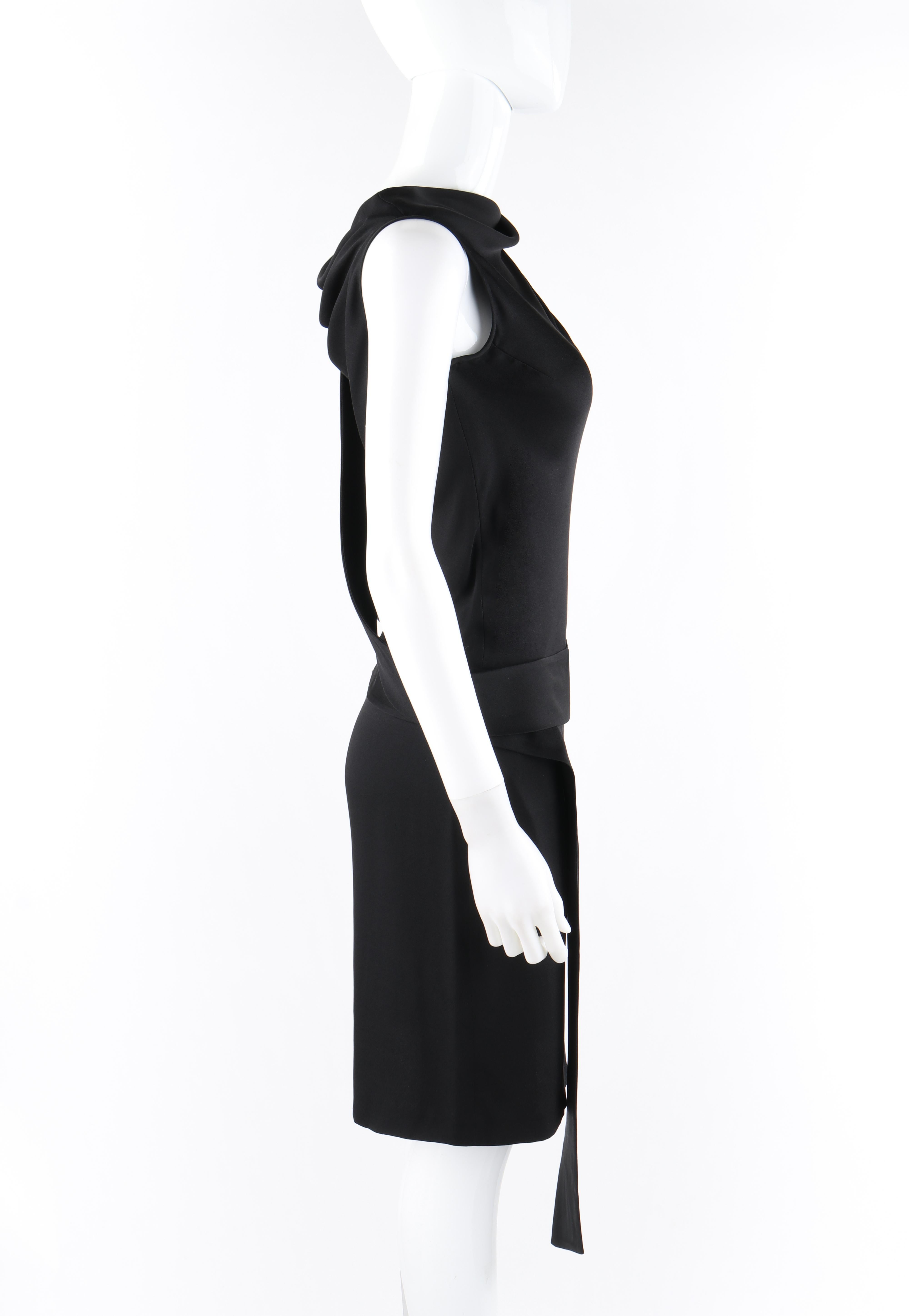 ALEXANDER McQUEEN c. 2007 Black Ribbon Band Silk Drop Waist Sleeveless Dress 44 In Good Condition In Thiensville, WI