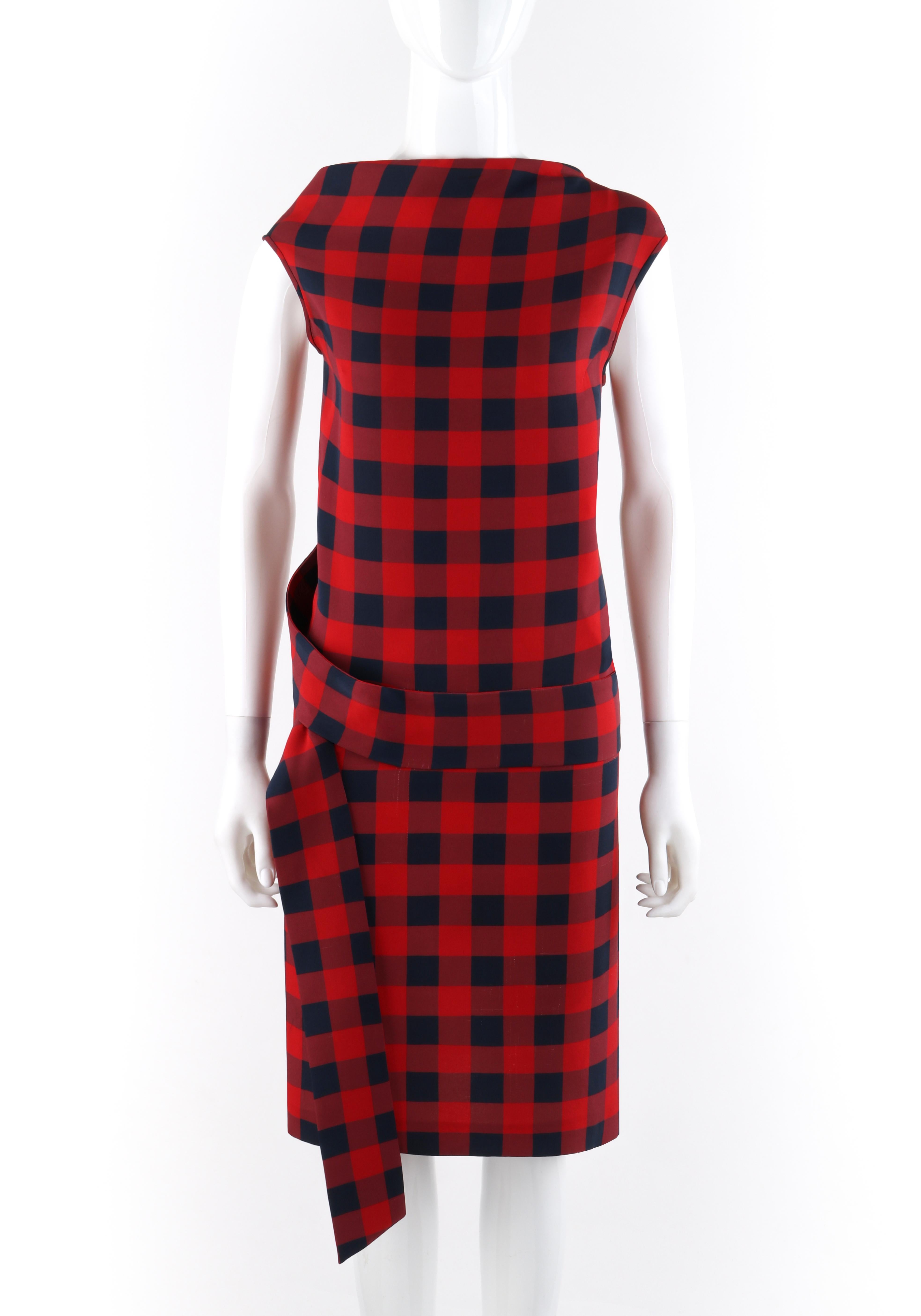 ALEXANDER McQUEEN S/S 2008 Red / Navy Check Silk Drop Waist Sash Sleeveless Dress

Brand / Manufacturer: Alexander McQueen
Designer: Alexander McQueen
Collection: c. 2007
Style: Drop waist Dress
Color(s): Red and Navy
Lined: No
Marked Fabric