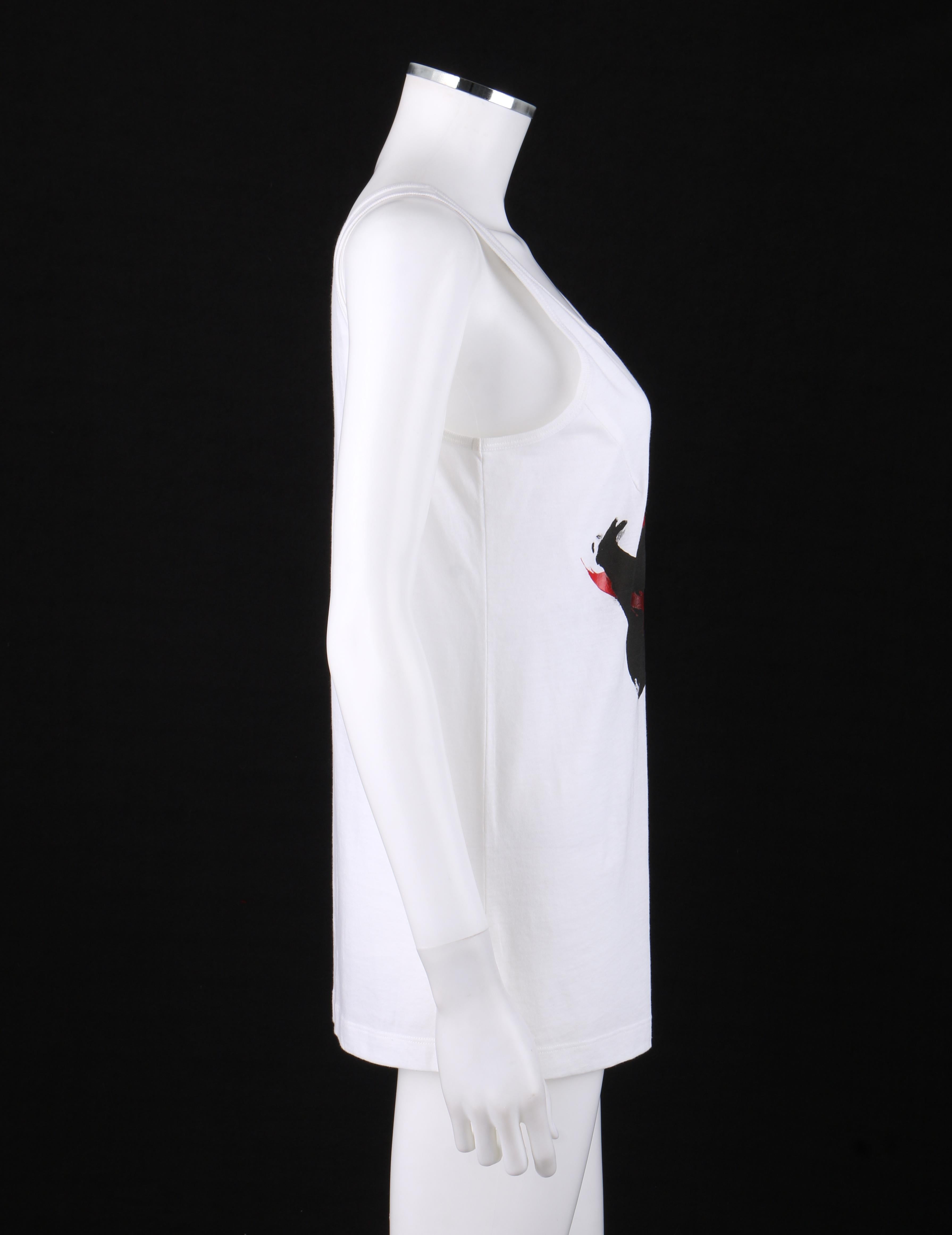 ALEXANDER McQUEEN c. 2009 White Silkscreen Lips Cotton V-Neck Tank Top In Good Condition In Thiensville, WI