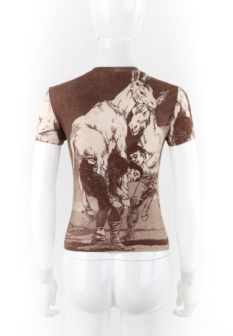 Alexander McQueen 90s Goya Los Caprichos Etching Print Shirt T-Shirt Brown  at 1stDibs
