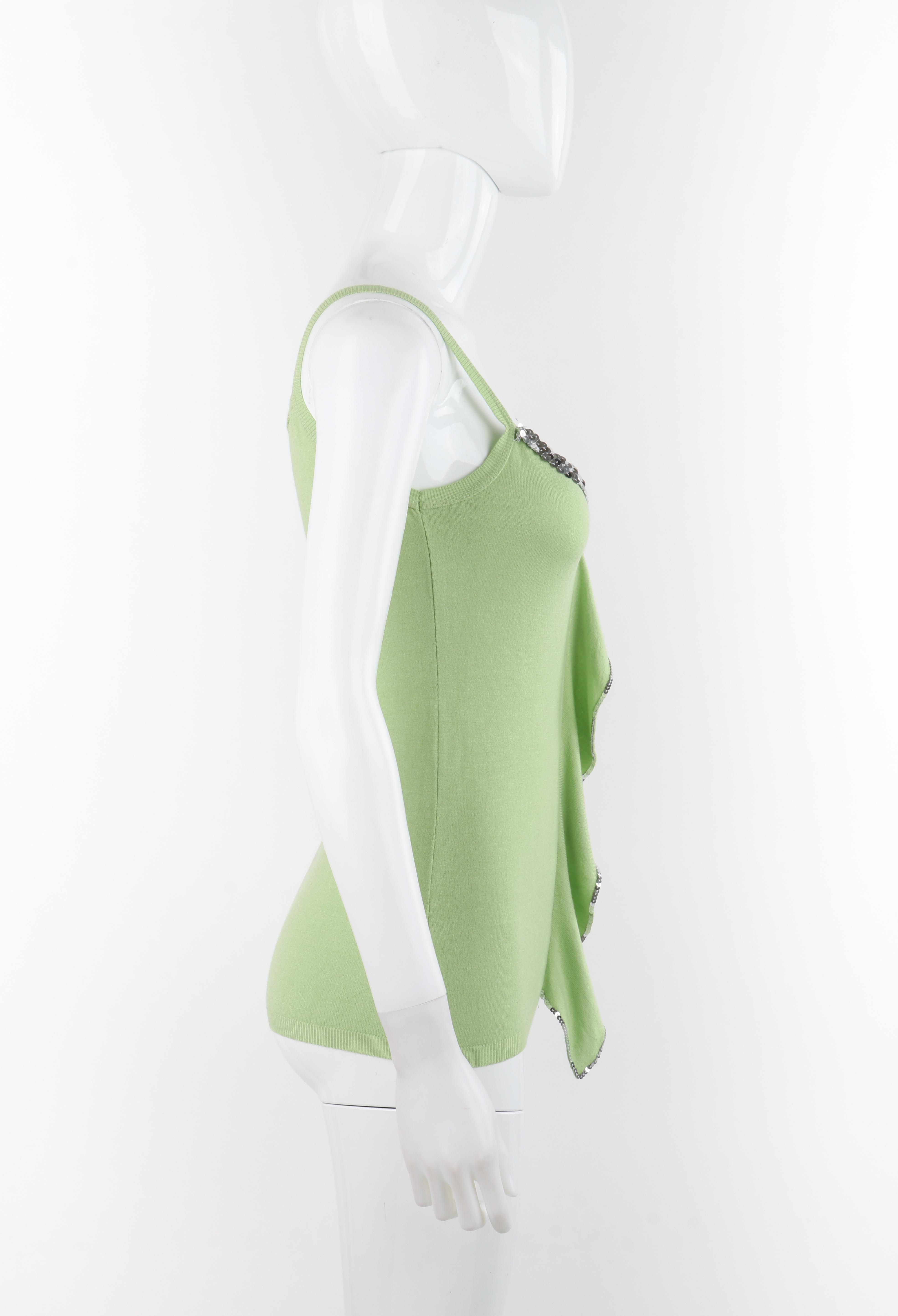 Women's ALEXANDER McQUEEN c.1990s Green Stretch Knit Sequin Ruffle Tank Top For Sale