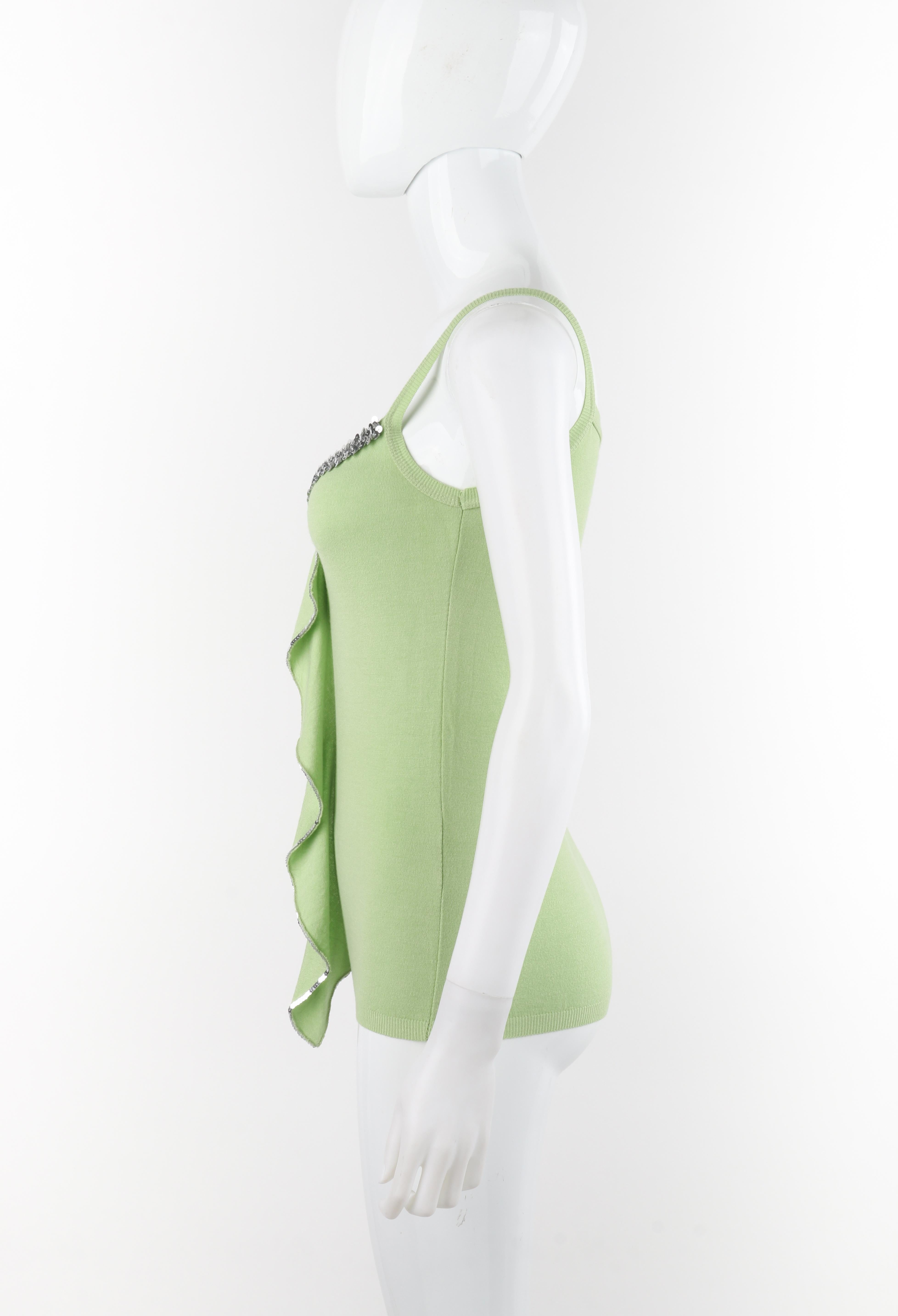 ALEXANDER McQUEEN c.1990s Green Stretch Knit Sequin Ruffle Tank Top For Sale 2