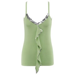 ALEXANDER McQUEEN c.1990er Grünes Stretch-Strick-Pailletten-Rüschen-Top