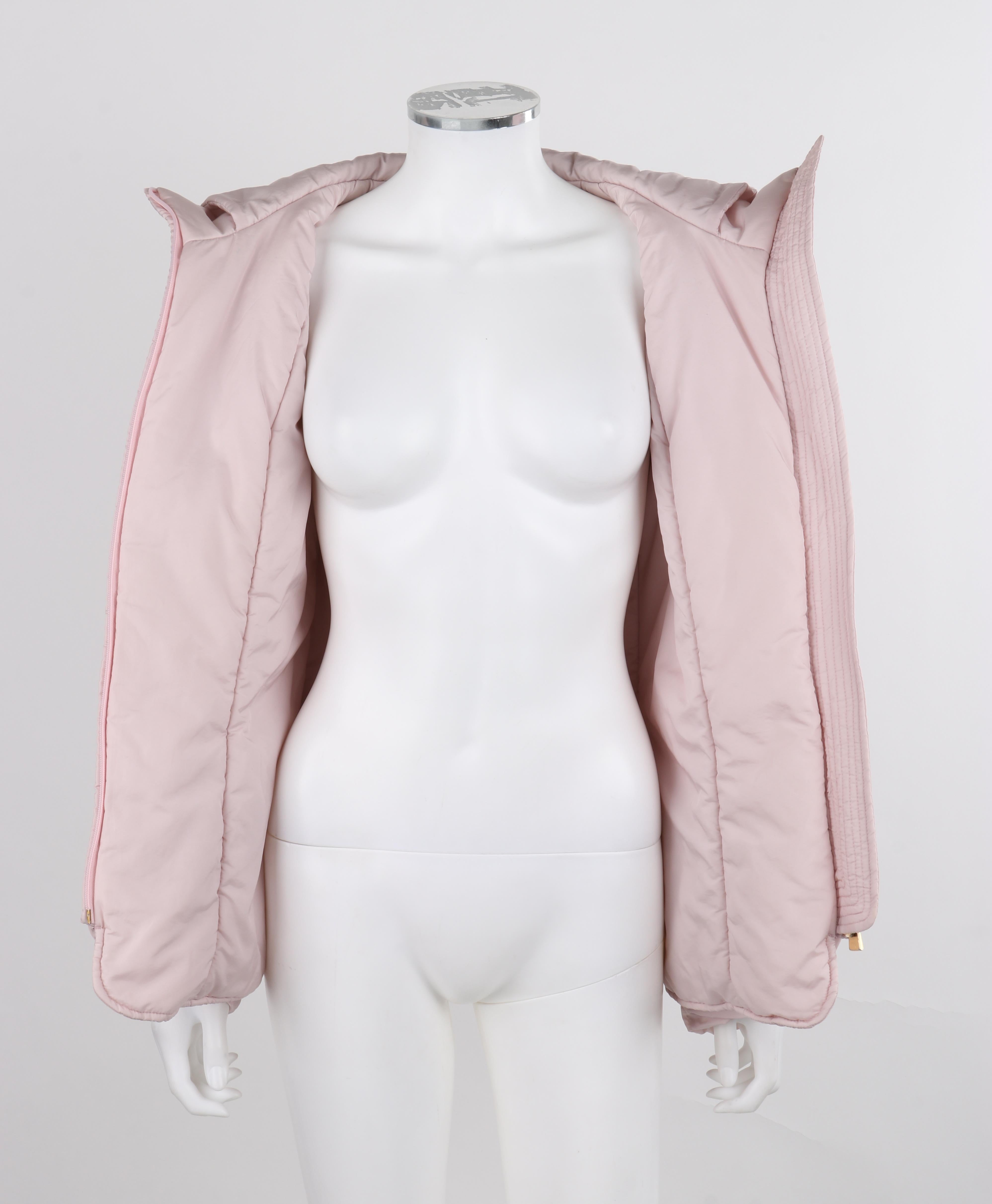 ALEXANDER McQUEEN c.1990's Vtg Pink Ruched Hooded Zip Up Puffer Jacket Coat For Sale 6