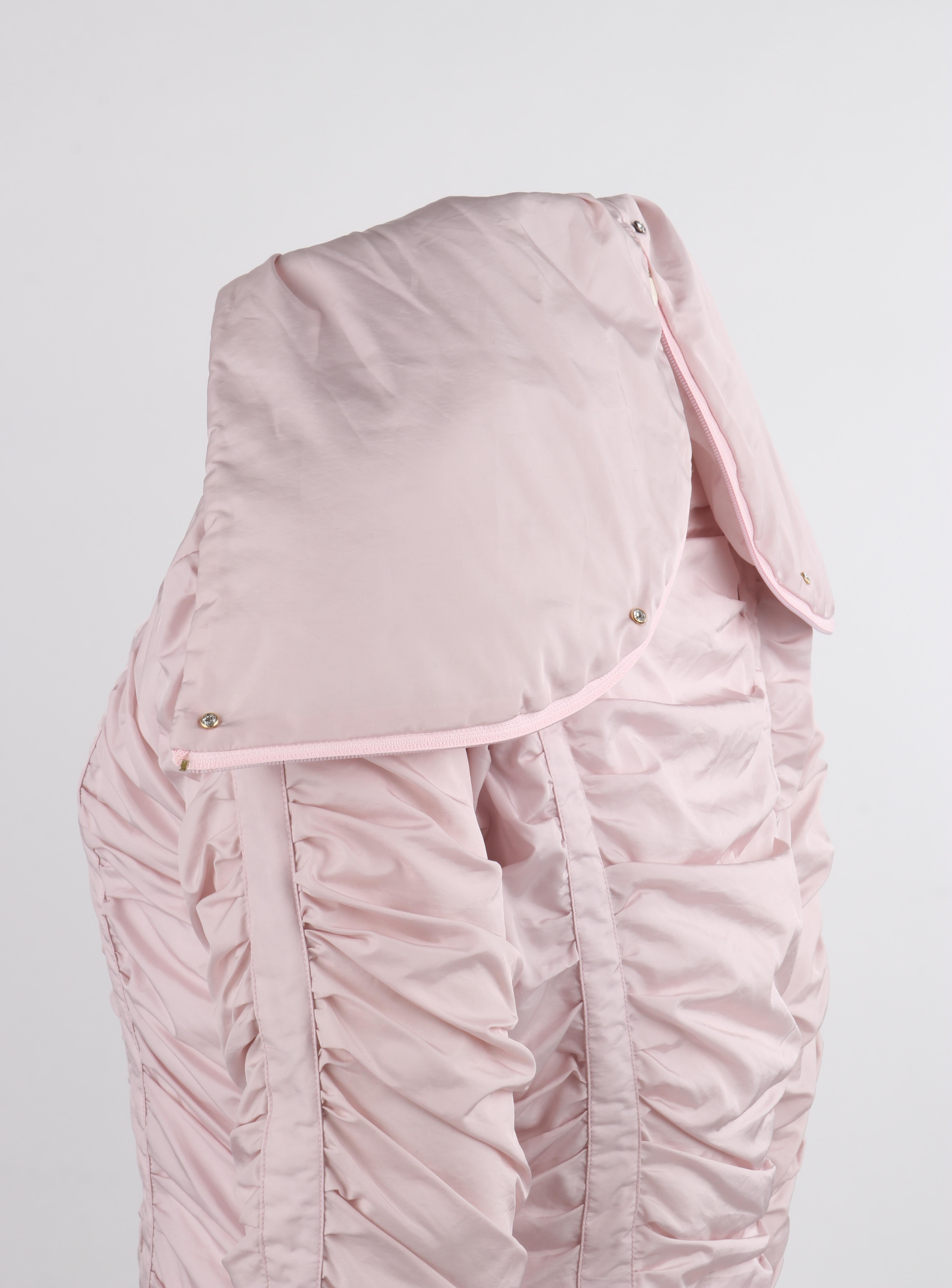 ALEXANDER McQUEEN c.1990's Vtg Pink Ruched Hooded Zip Up Puffer Jacket Coat For Sale 7