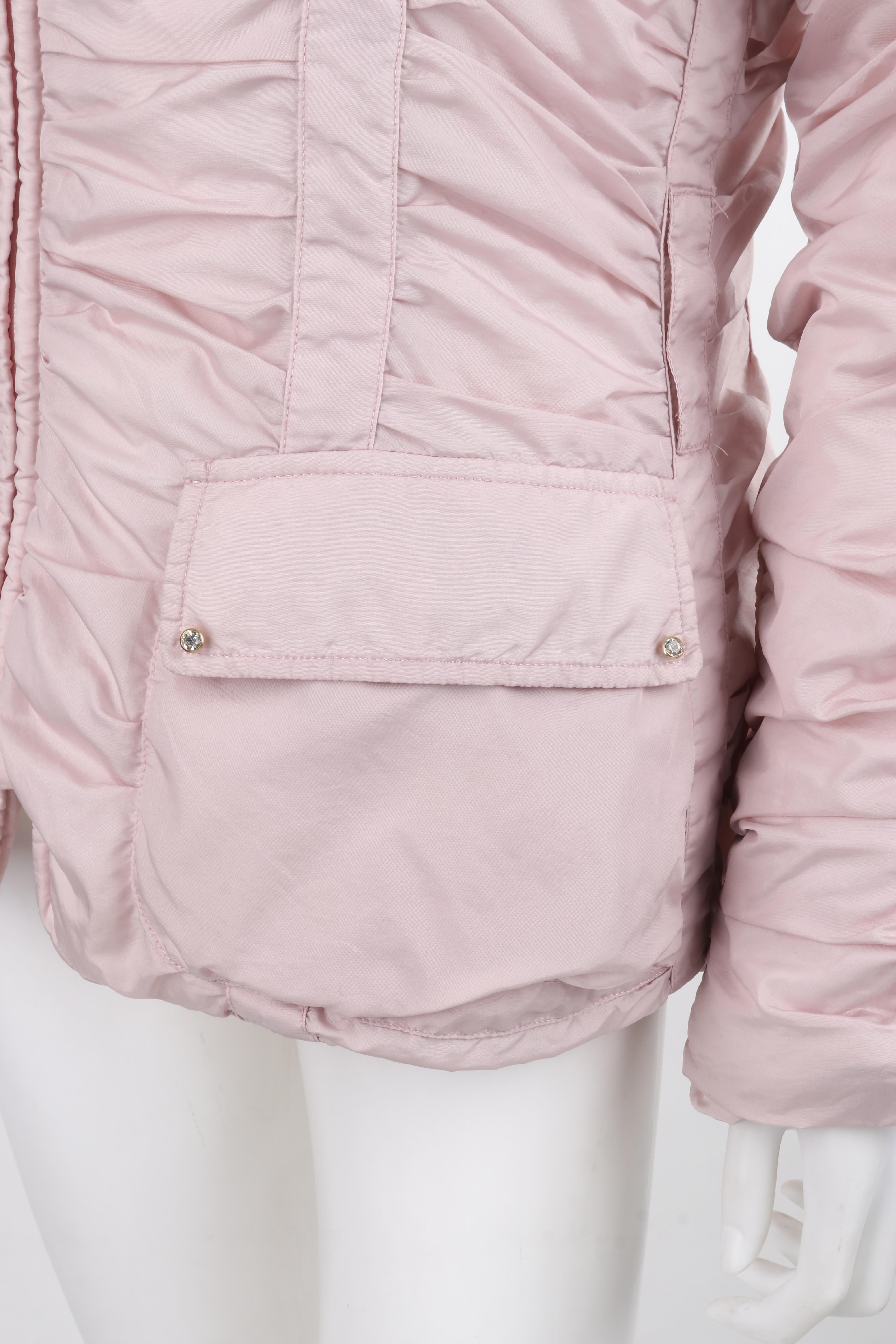 ALEXANDER McQueen c.1990's Vtg Pink Ruched Hooded Zip Up Puffer Jacket Coat en vente 7
