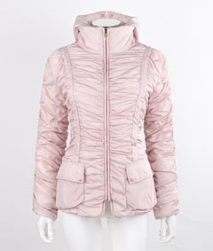 ALEXANDER McQUEEN c.1990's Vtg Pink Ruched Hooded Zip Up Puffer Jacket Coat