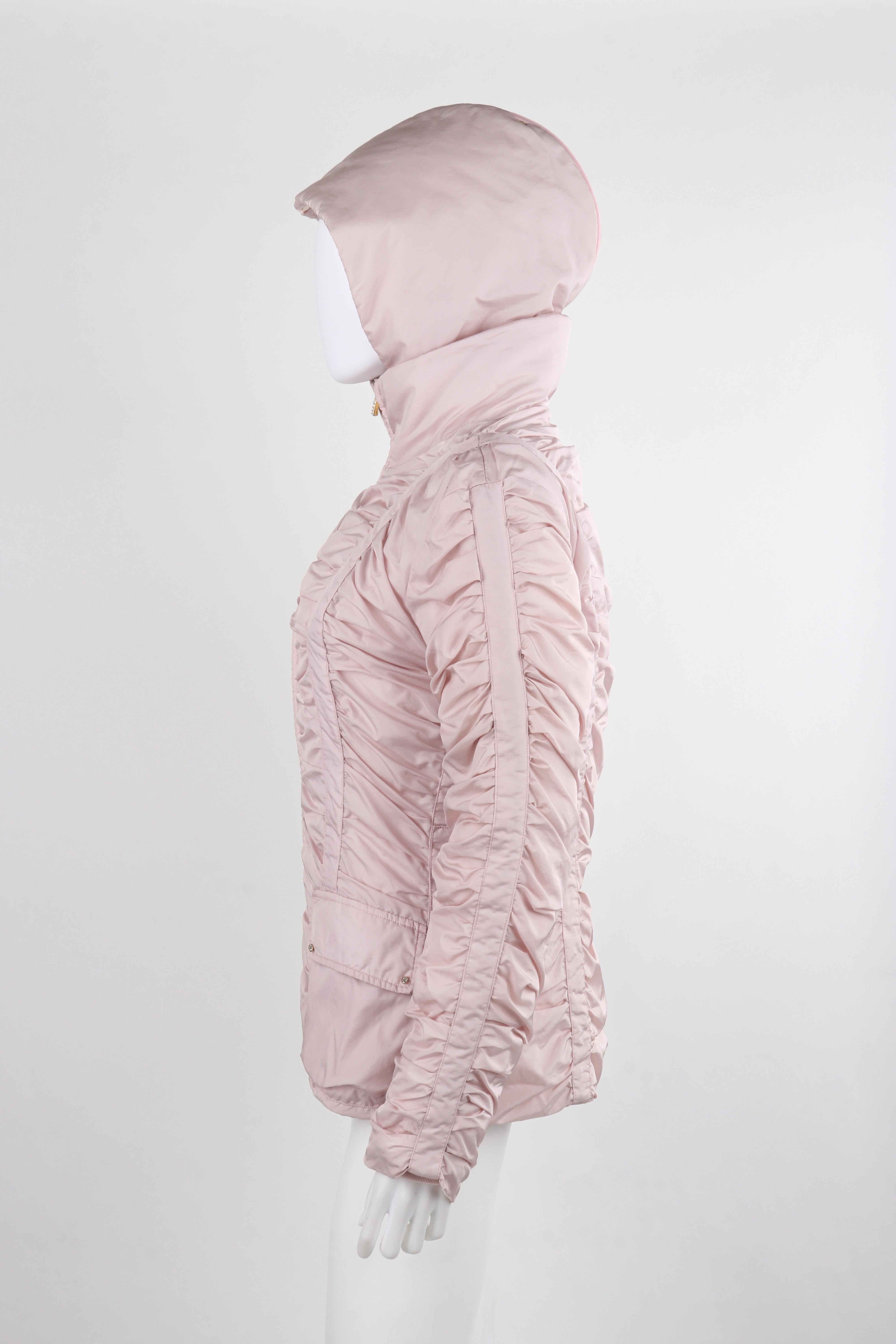 ALEXANDER McQUEEN c.1990's Vtg Pink Ruched Hooded Zip Up Puffer Jacket Coat For Sale 4