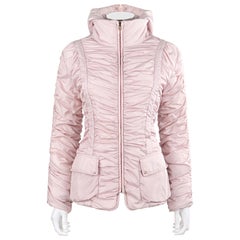 ALEXANDER McQUEEN c.1990's Vtg Pink Ruched Hooded Zip Up Puffer Jacket Coat