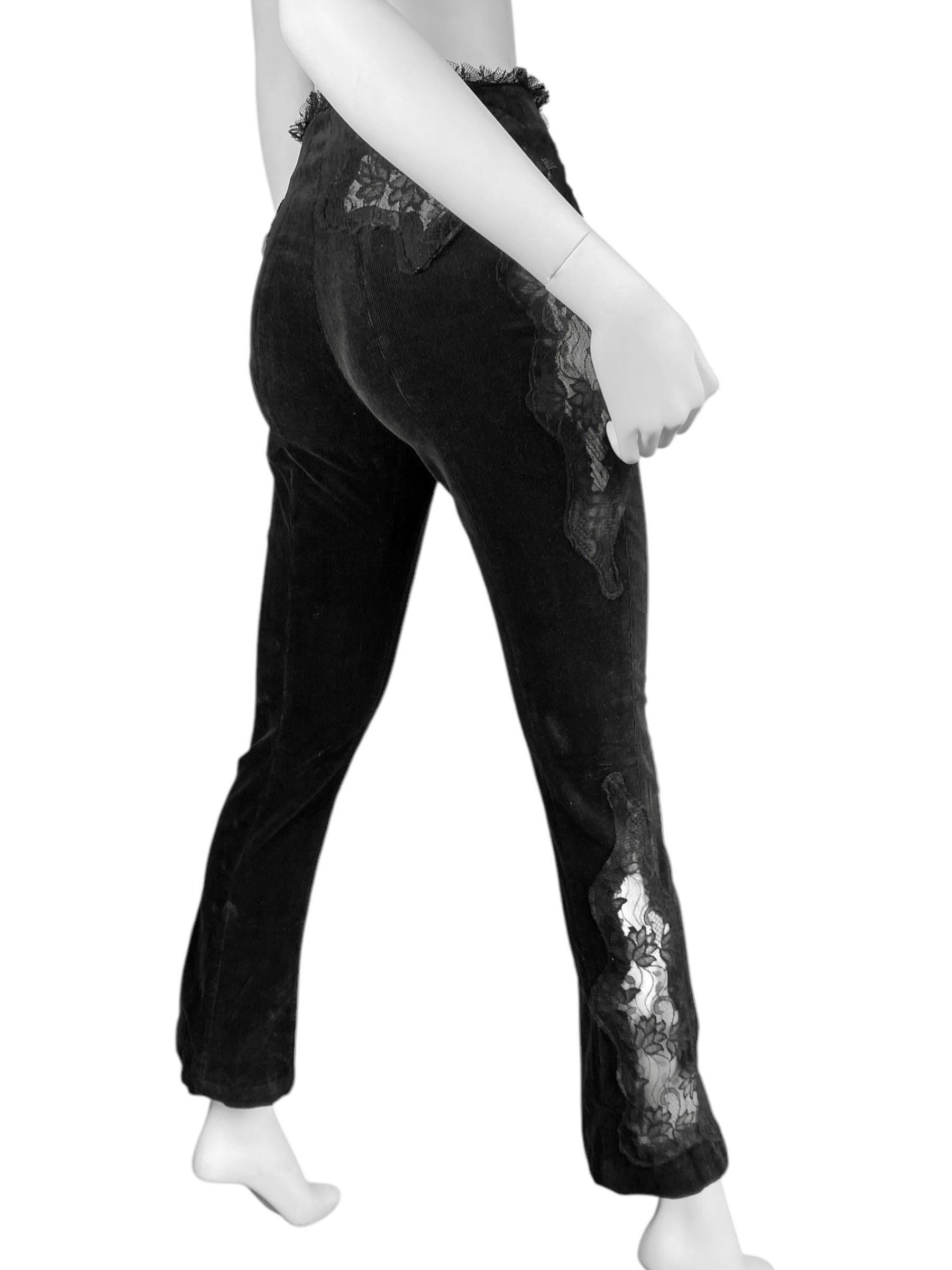 ALEXANDER MCQUEEN c.1995-1996 BLACK CORDUROY LACE INSERTS PANTS 5