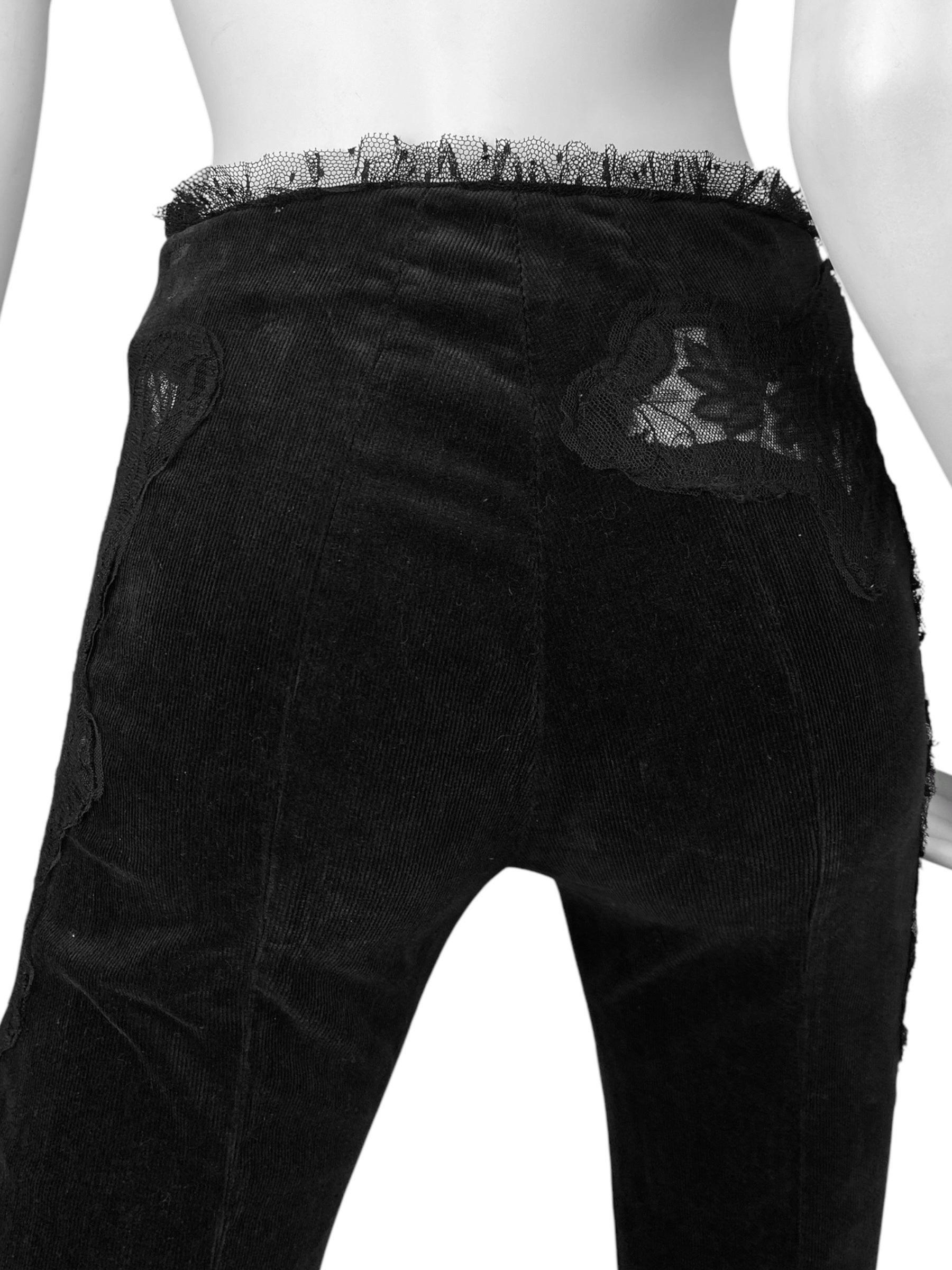 ALEXANDER MCQUEEN c.1995-1996 BLACK CORDUROY LACE INSERTS PANTS 6