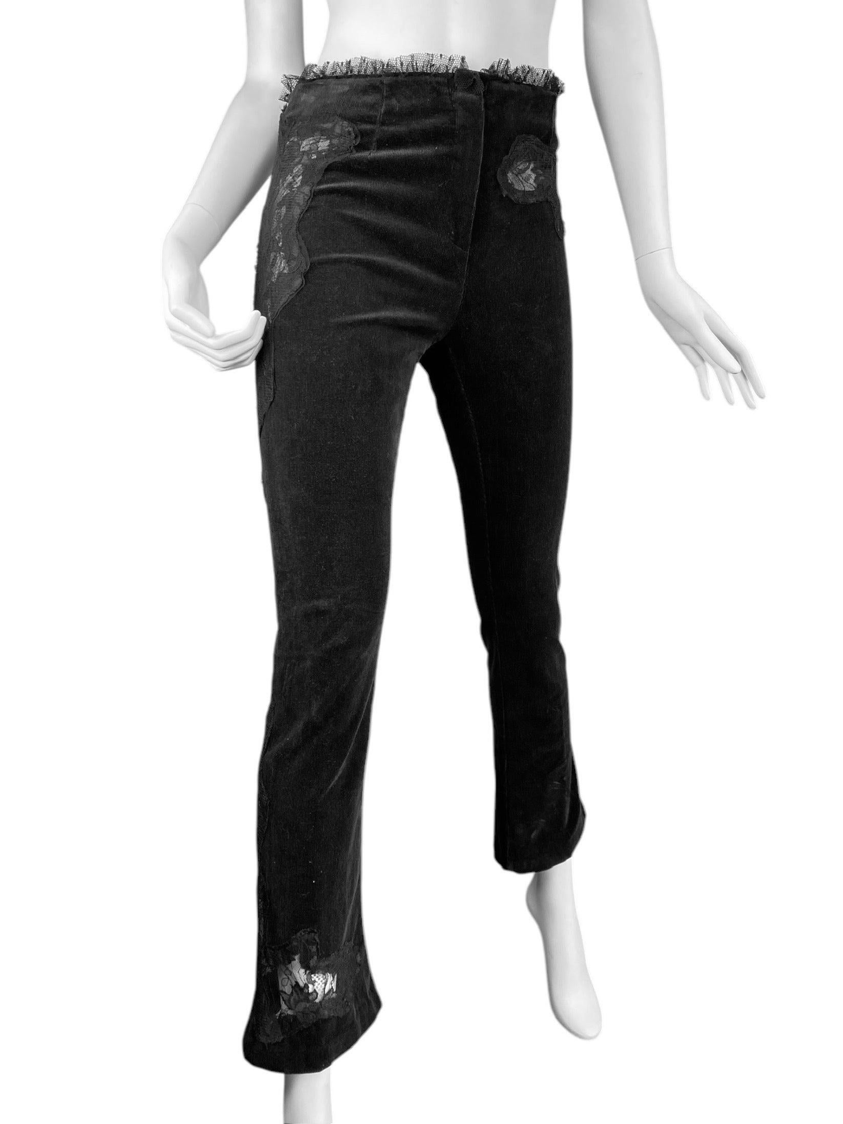 ALEXANDER MCQUEEN c.1995-1996 BLACK CORDUROY LACE INSERTS PANTS 9
