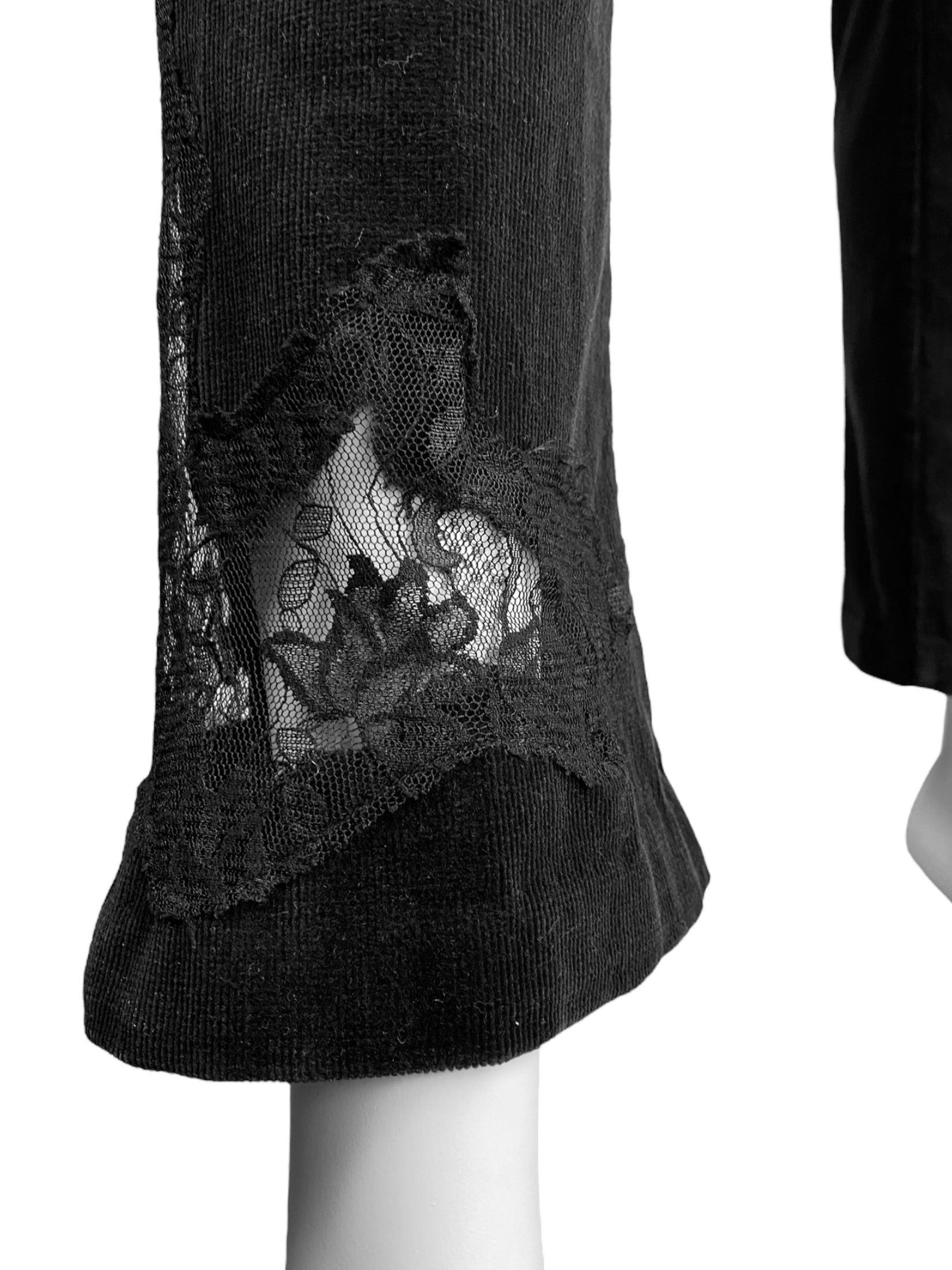 ALEXANDER MCQUEEN c.1995-1996 BLACK CORDUROY LACE INSERTS PANTS 11