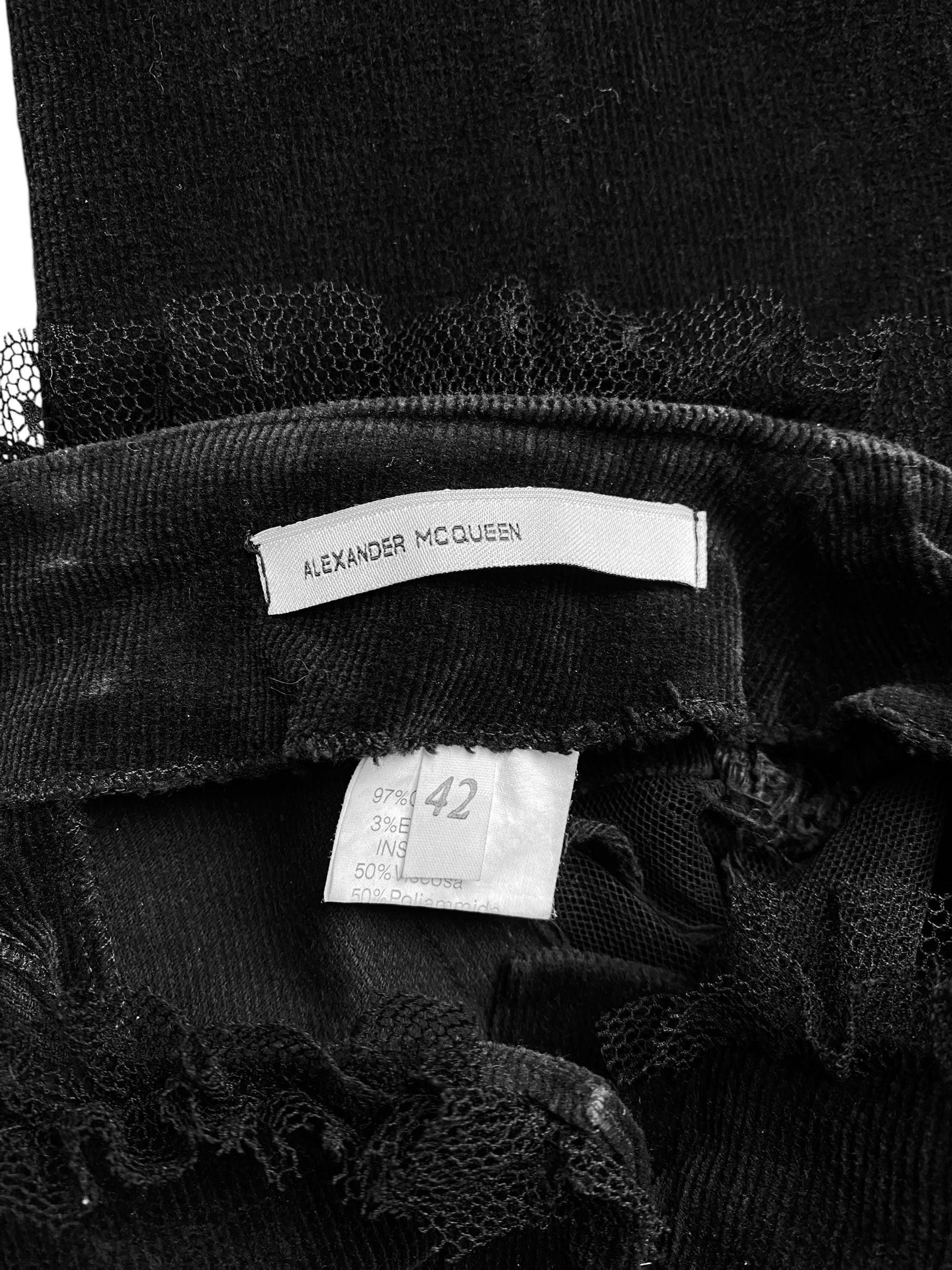 ALEXANDER MCQUEEN c.1995-1996 BLACK CORDUROY LACE INSERTS PANTS 12