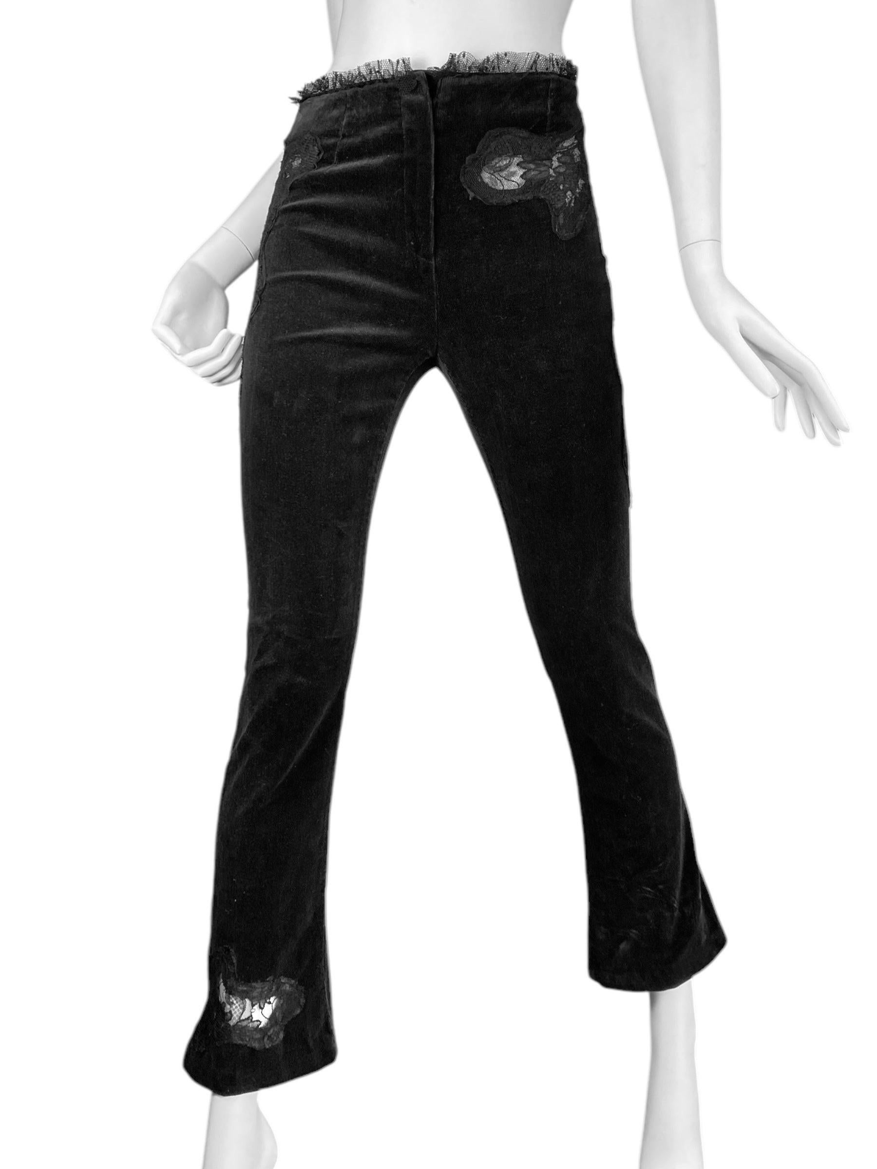 Black ALEXANDER MCQUEEN c.1995-1996 BLACK CORDUROY LACE INSERTS PANTS